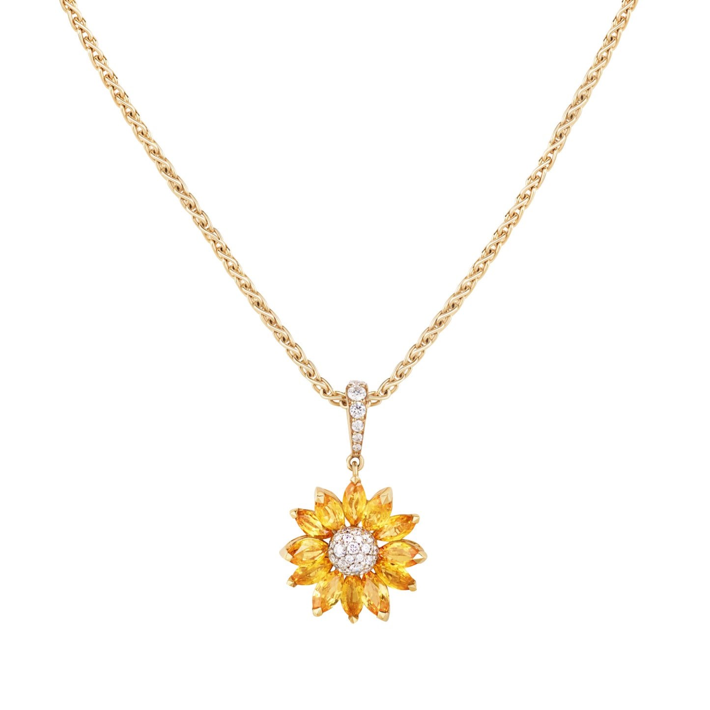 Daisy Small Pendant in 18ct Yellow Gold with Yellow Sapphire and Diamonds