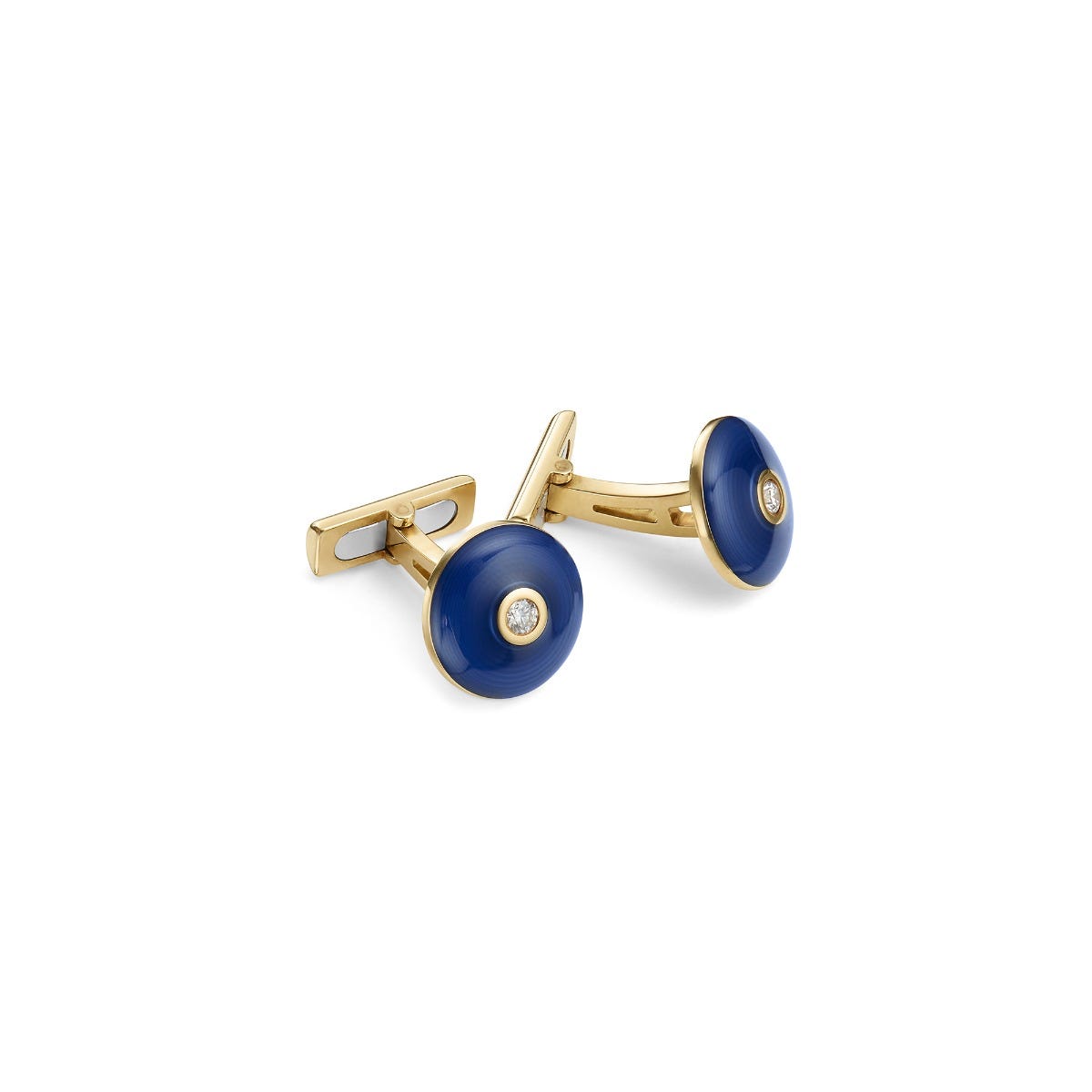 Dome Enamel & Diamond Cufflinks in 18ct Yellow Gold