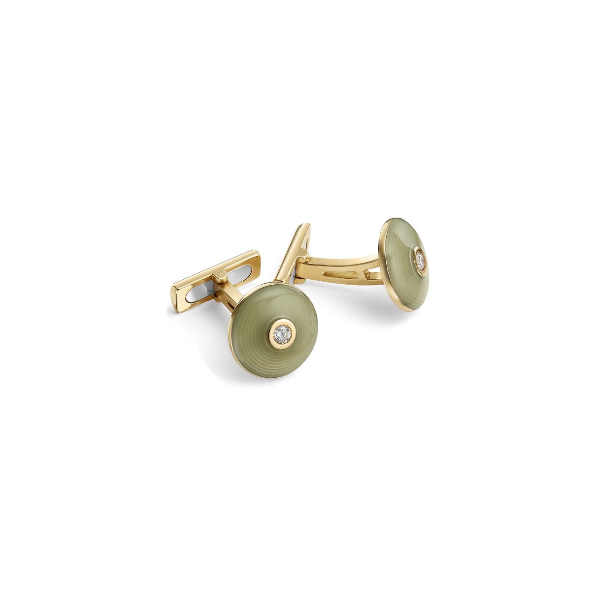 Dome Enamel & Diamond Cufflinks in 18ct Yellow Gold