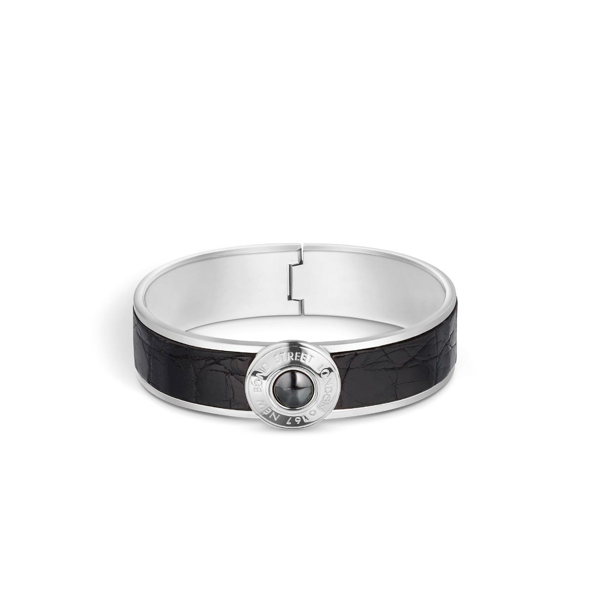 Bond Street Narrow Button Cuff in Crocodile with Palladium Finish