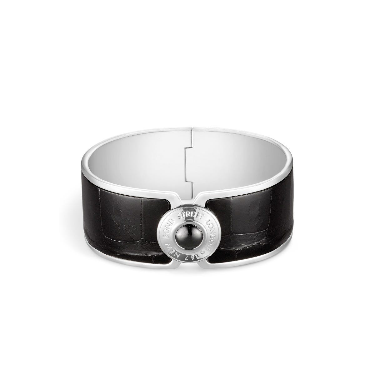 Bond Street Wide Button Cuff in Crocodile with Palladium Finish