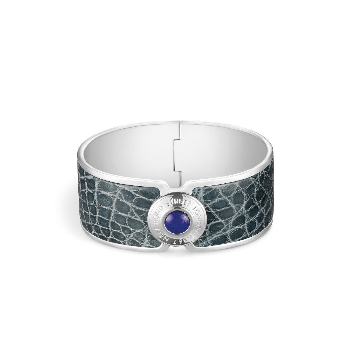 Bond Street Wide Button Cuff in Crocodile with Palladium Finish