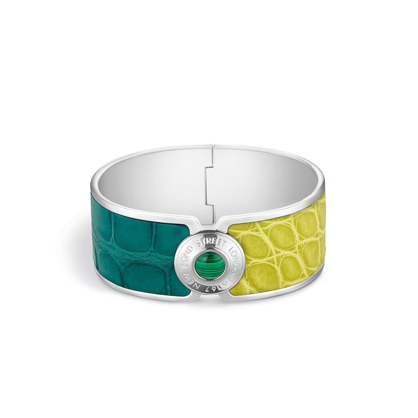Bond Street Bi-colour Wide Button Cuff in Crocodile with Palladium Finish