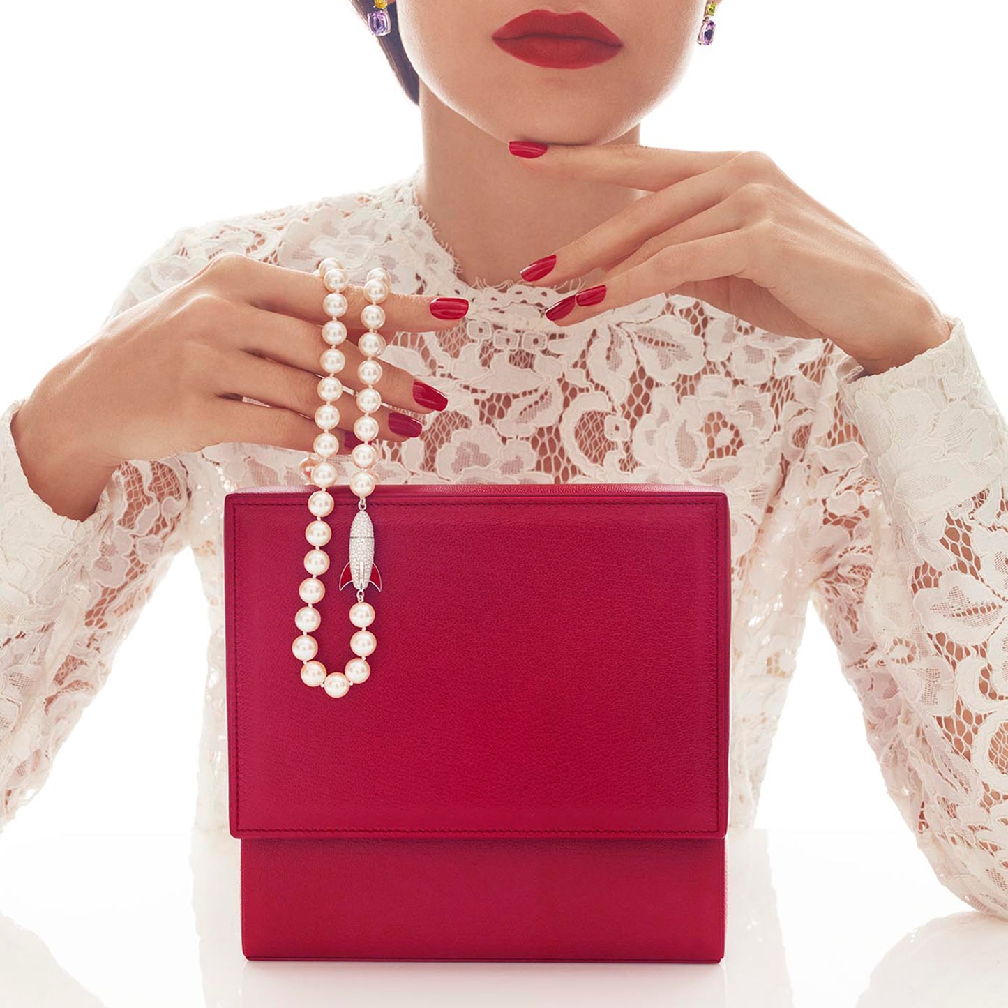 Rocket Pearl Necklace in 18ct White Gold with Diamonds