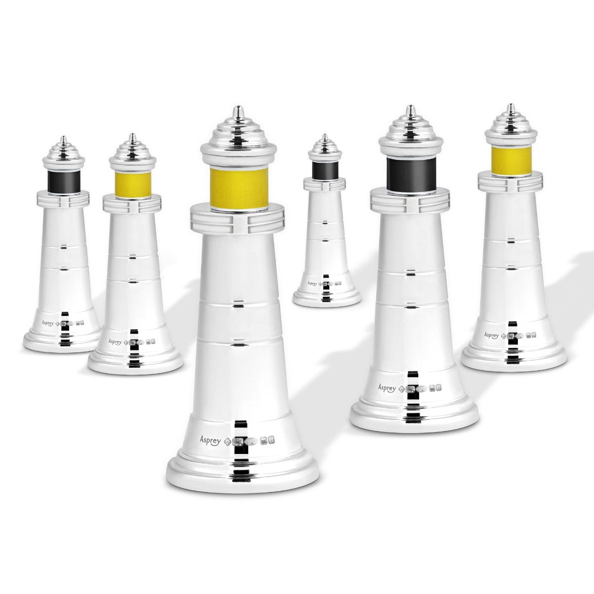 Lighthouse Place Card Holders in Sterling Silver & Enamel, Set of 6