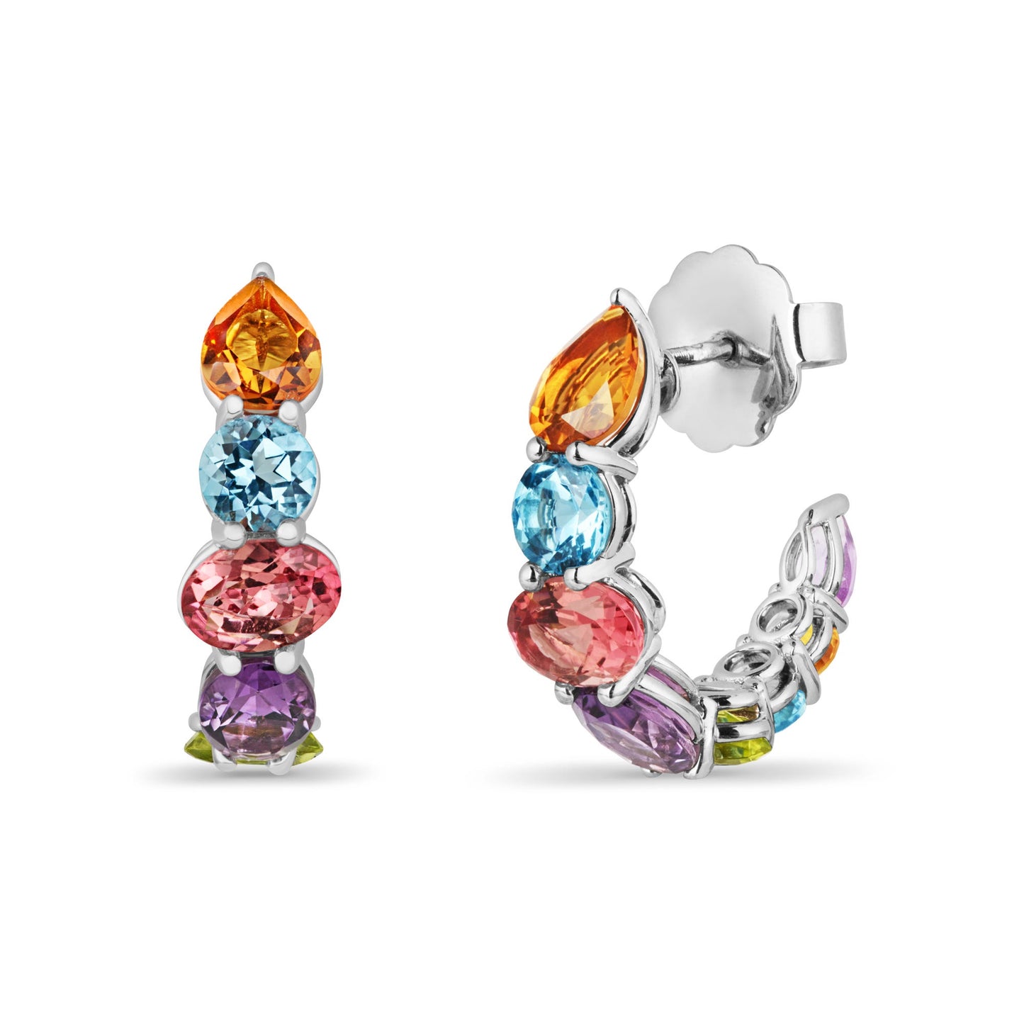 Mini Chaos Earrings in 18ct White Gold with Multicolored Gemstones