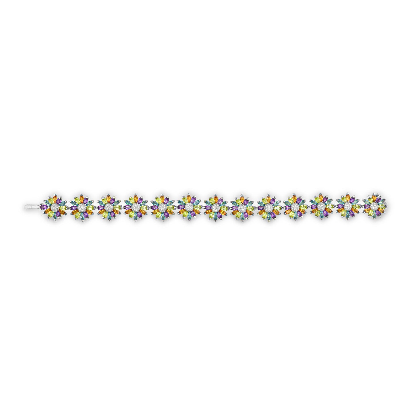 Daisy Bracelet in 18ct White Gold with Multicoloured Gemstones