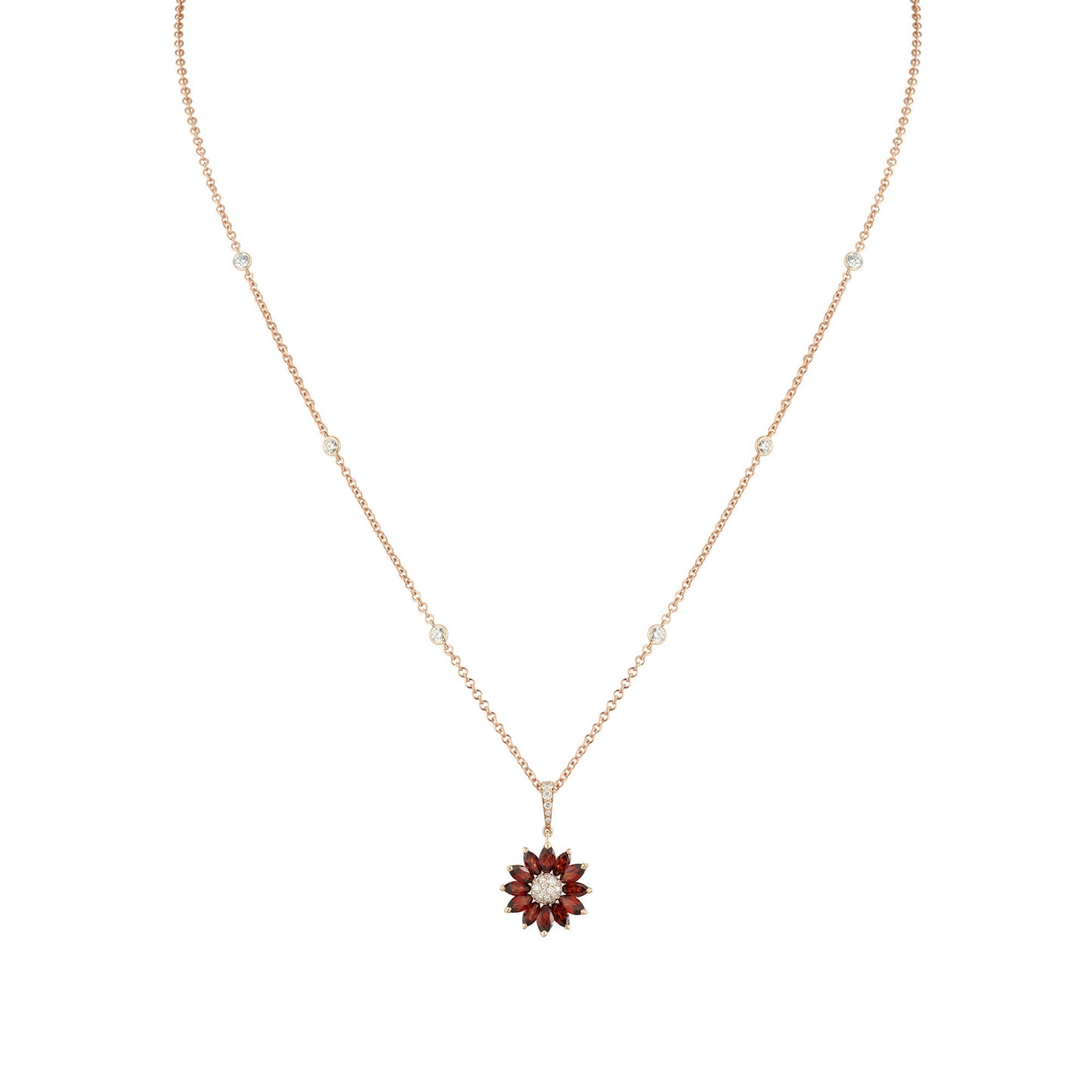 Daisy Small Pendant in 18ct Rose Gold with Garnet and Diamonds