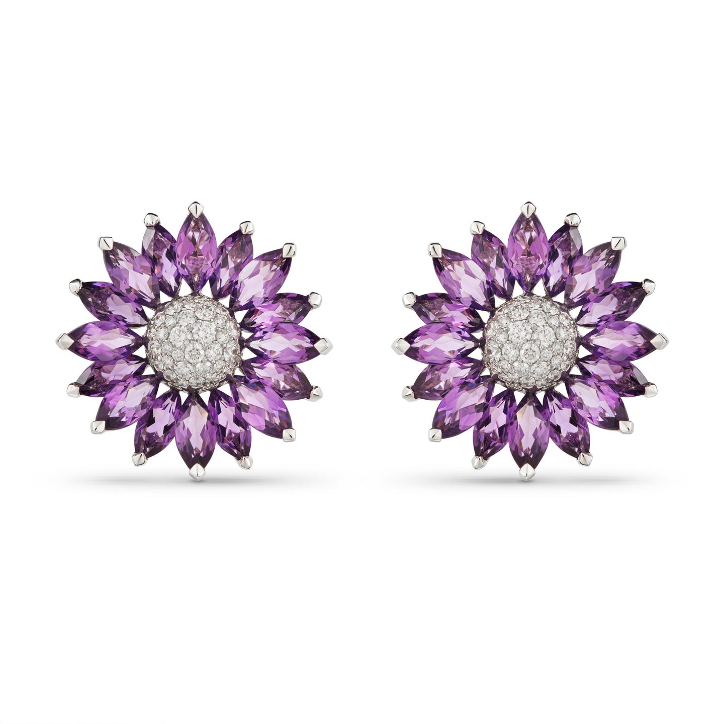 Daisy Medium Earrings in 18ct White Gold with Amethyst and Diamonds