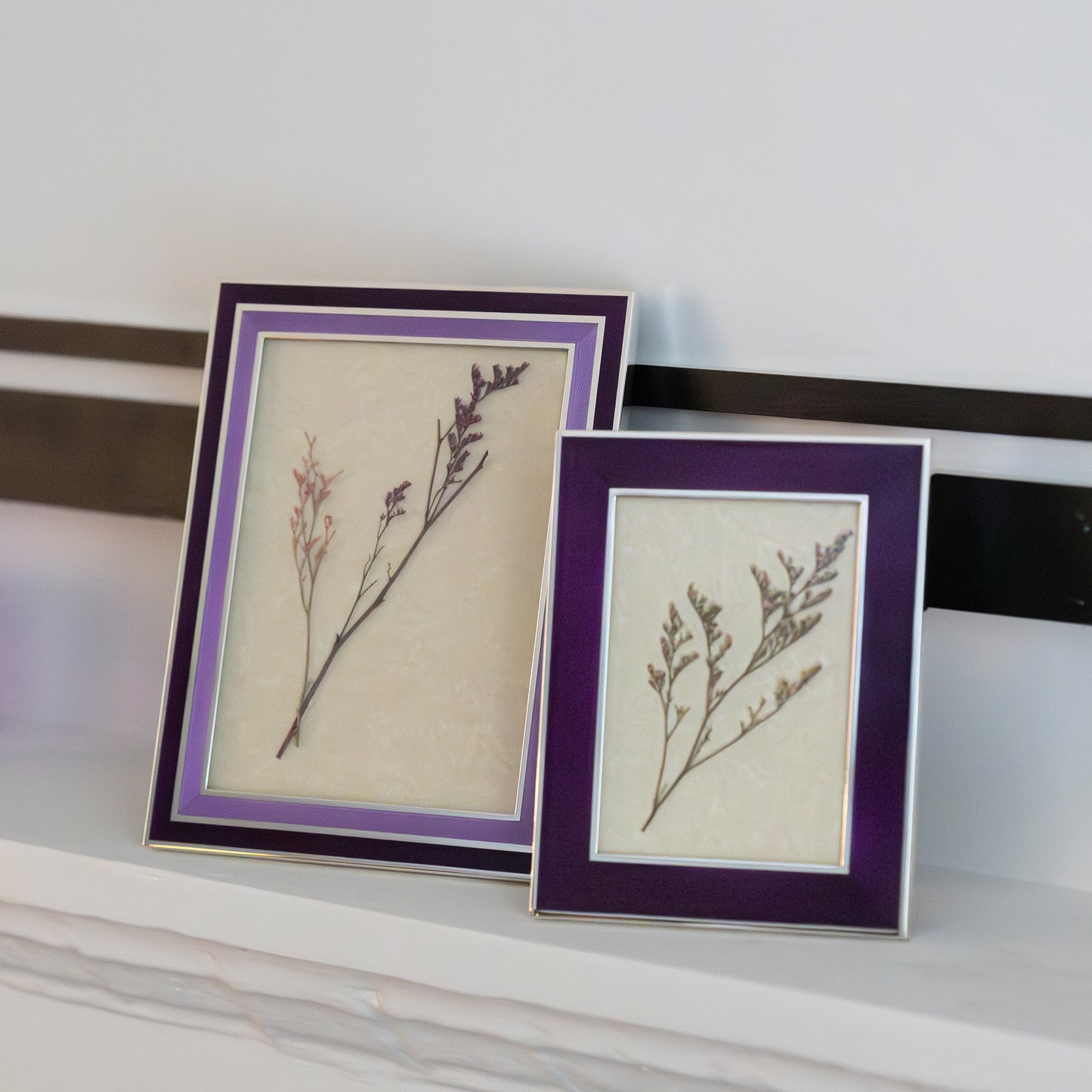 Double Border Enamel Frame in Engine-turned Sterling Silver