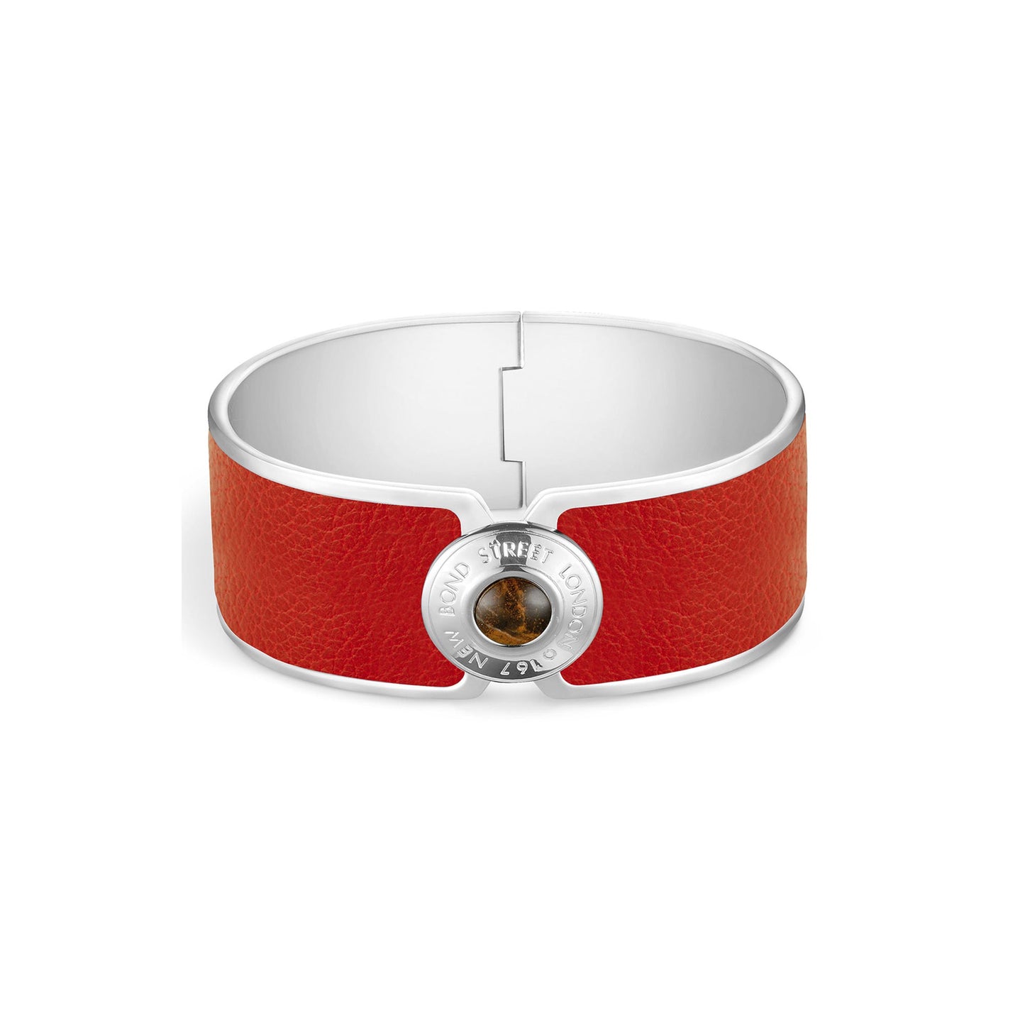 Bond Street Wide Button Cuff in Pebble Grain Leather with Palladium Finish