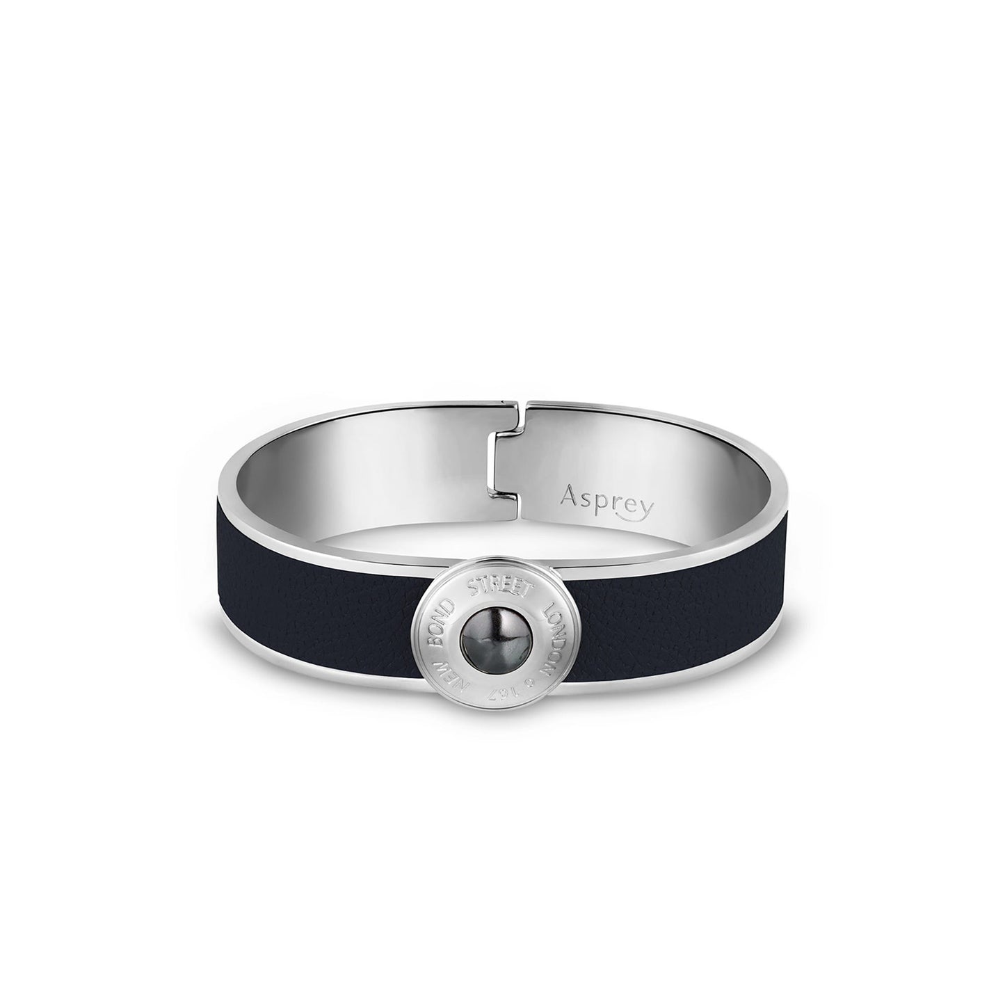 Bond Street Narrow Button Cuff in Pebble Grain Leather with Palladium Finish