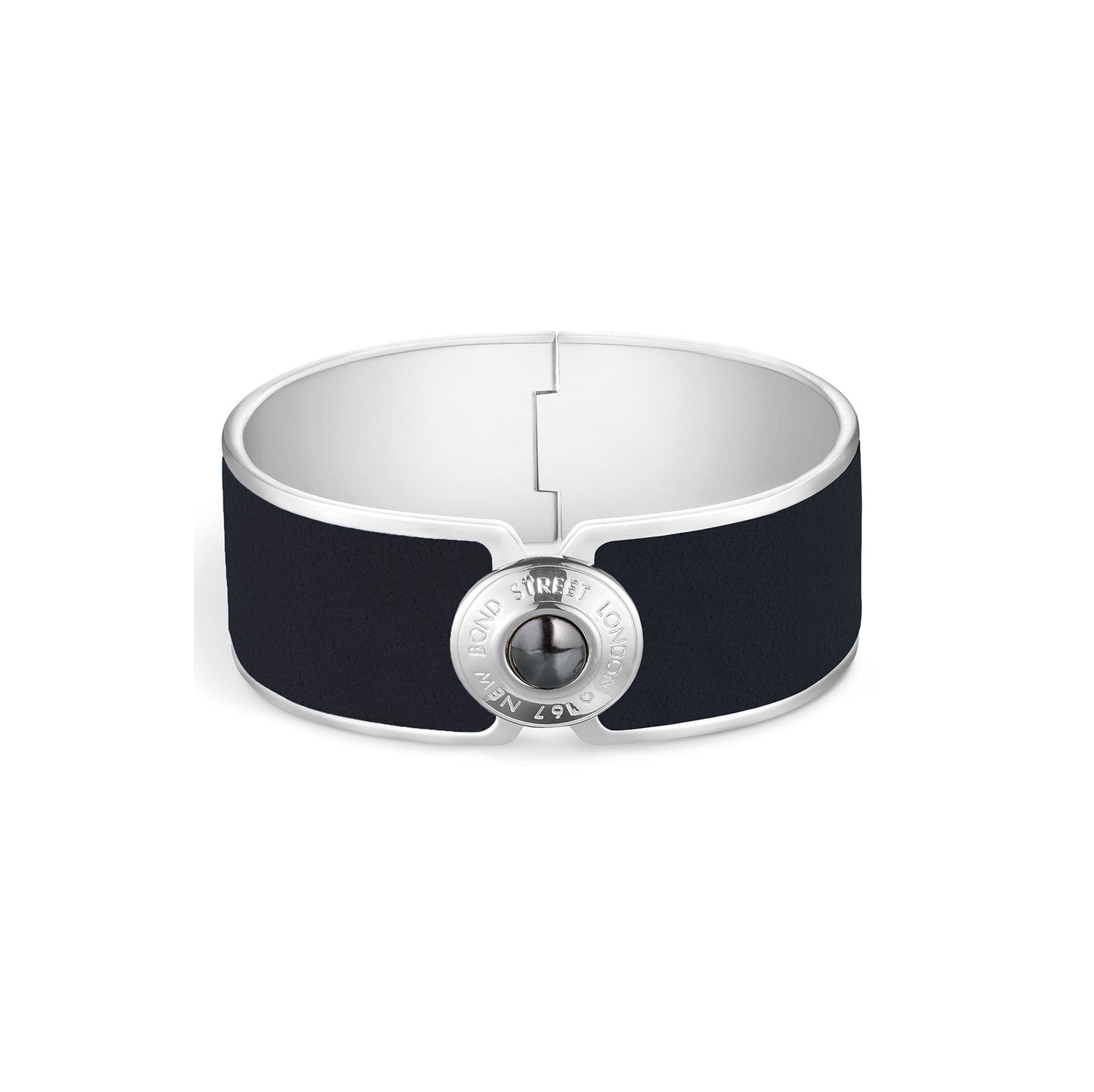 Bond Street Wide Button Cuff in Pebble Grain Leather with Palladium Finish