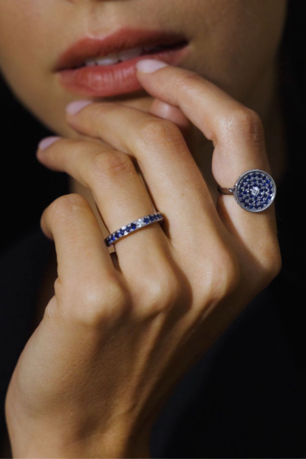 167 Button Ring in 18ct White Gold with Sapphires and Diamond