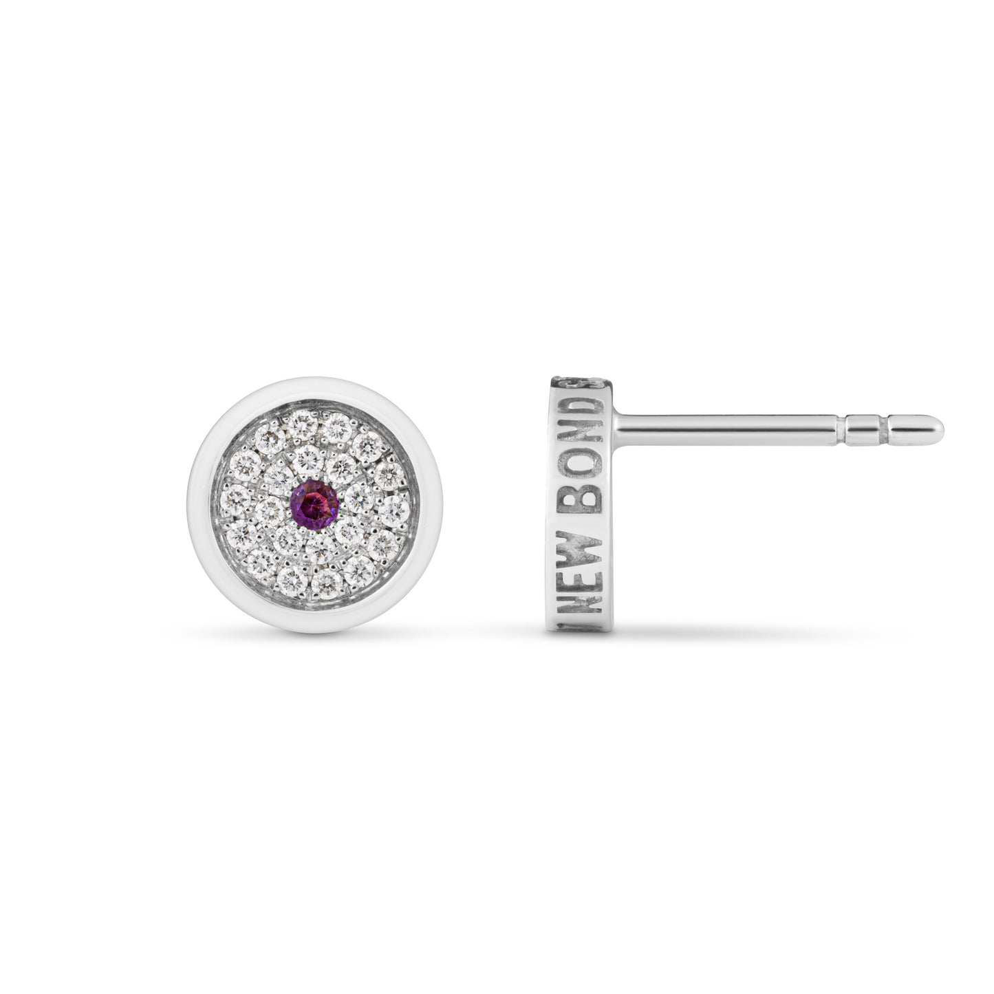 Mini 167 Button Earrings in 18ct White Gold with Amethyst and Diamonds