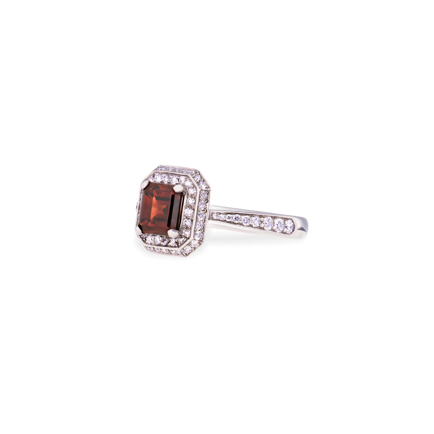 Emerald-Cut Brown Diamond Cluster Ring in Platinum with Pavé Diamonds