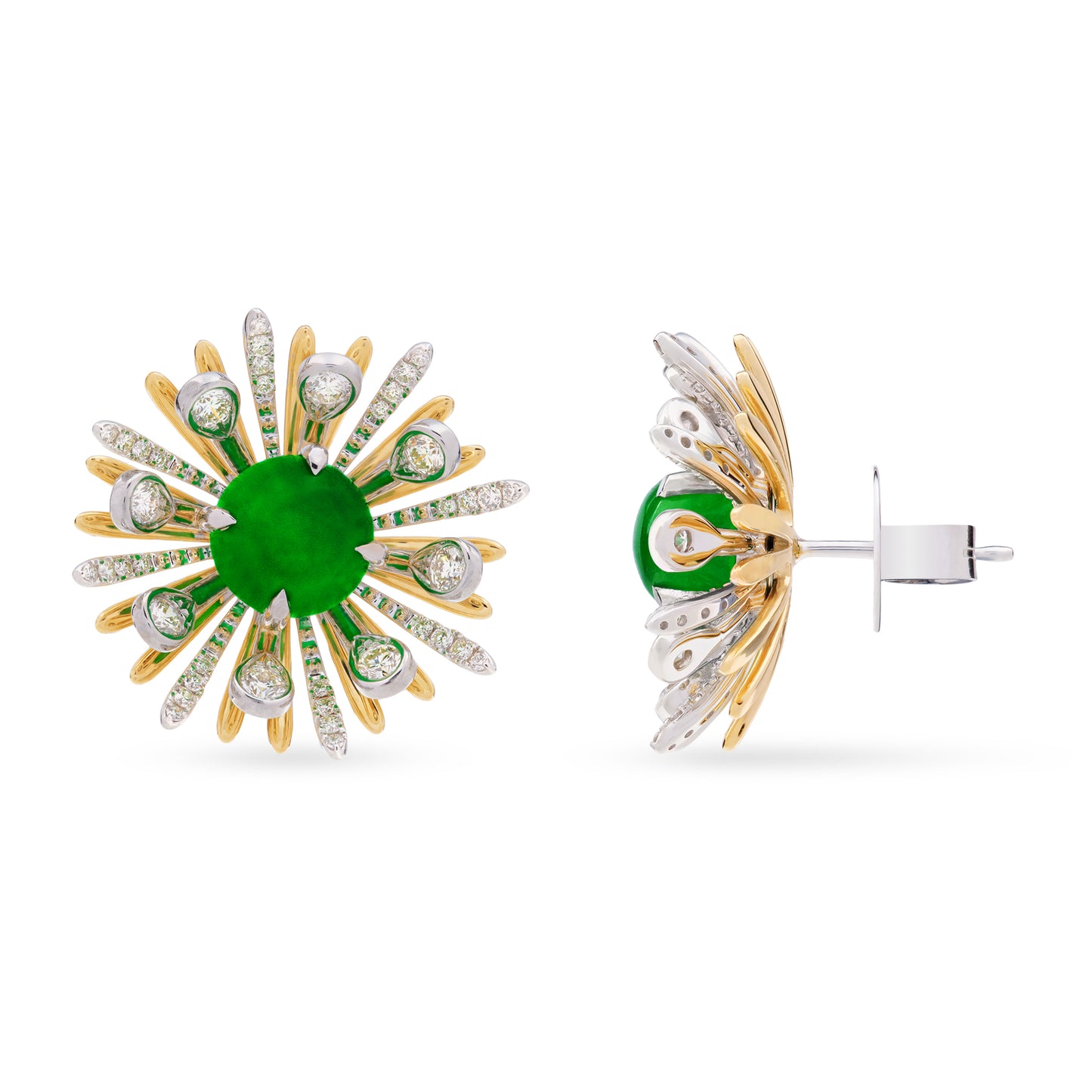 Imperial Jadeite Allium Earrings in 18ct White and Yellow Gold and Diamonds