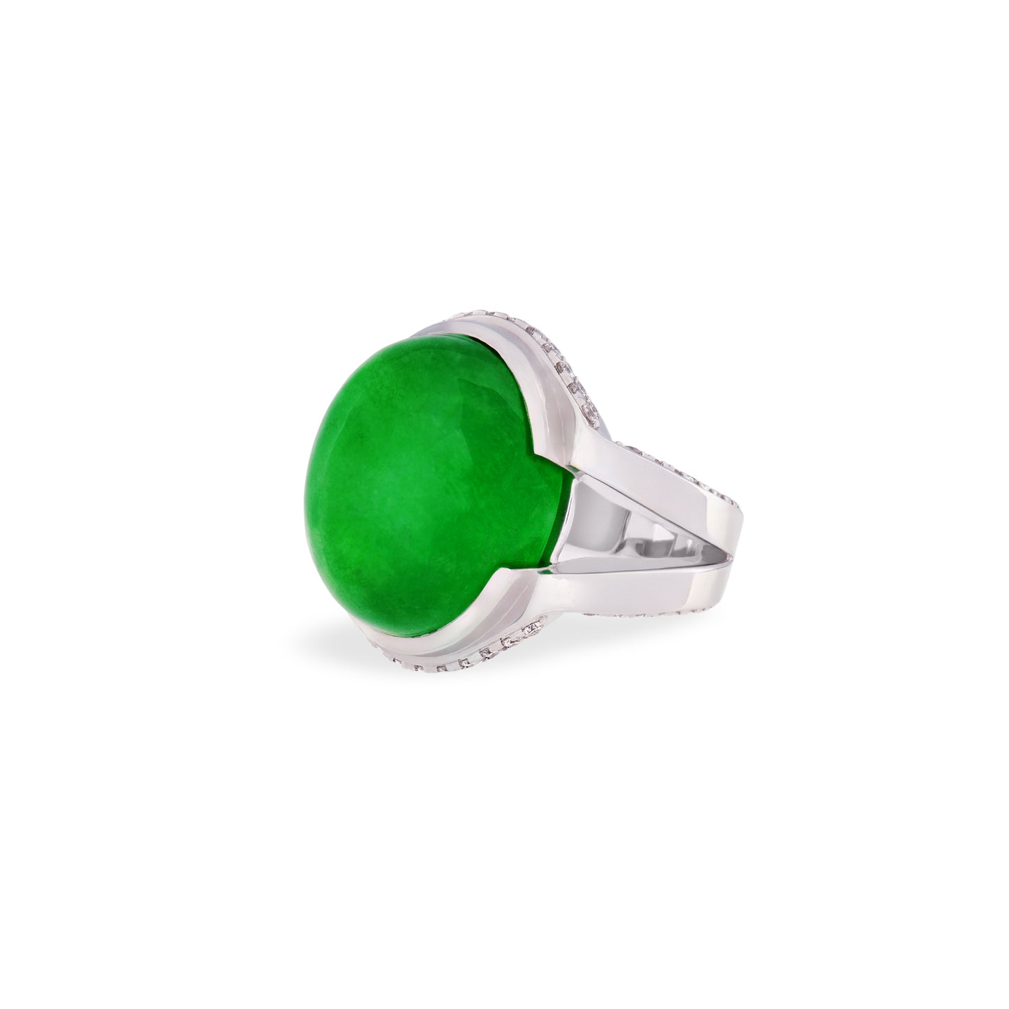 Imperial Jadeite Cabochon Ring in 18ct White Gold with Round Brilliant-Cut Diamonds