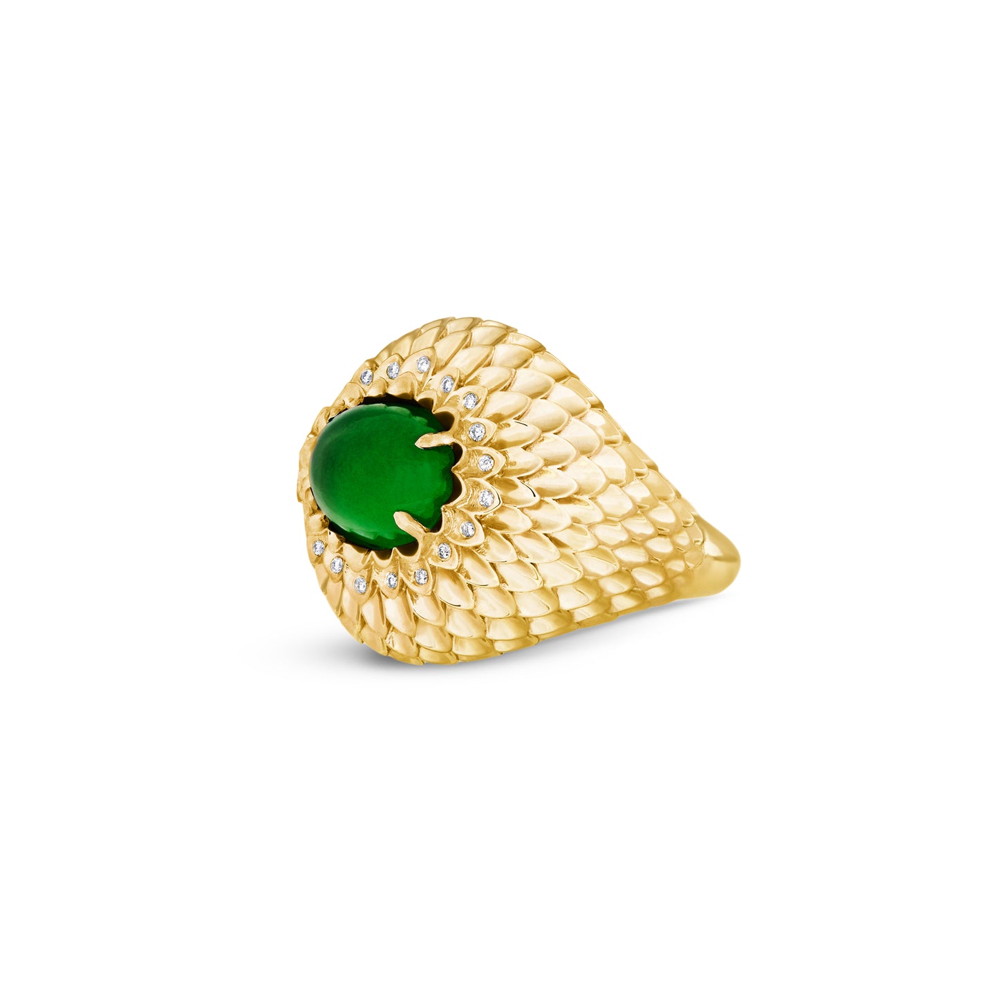 Imperial Jadeite Dahlia Ring in 18ct Yellow Gold with Diamonds