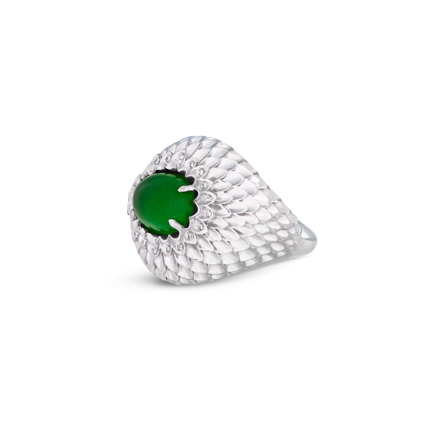 Imperial Jadeite Dahlia Ring in 18ct White Gold with Diamonds