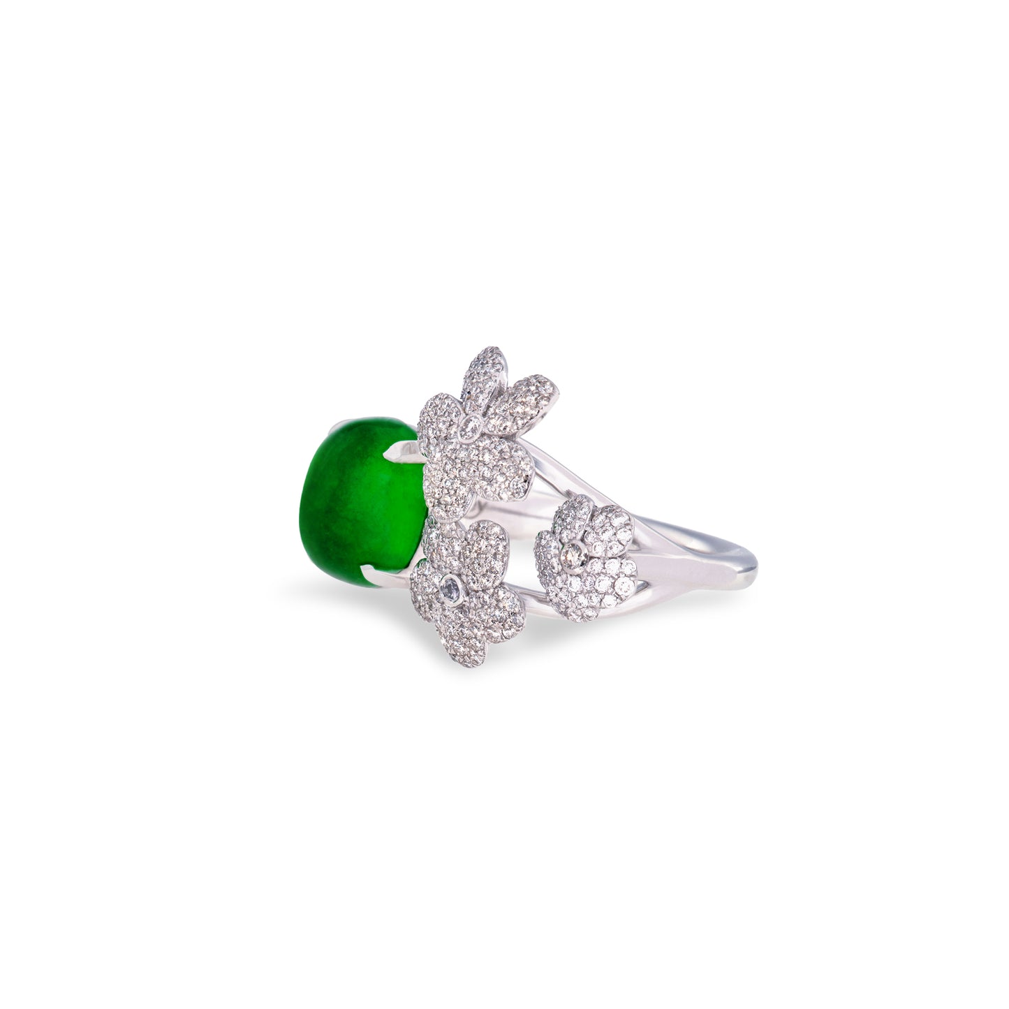 Imperial Jadeite Violet Ring with Pavé Diamonds in 18ct White Gold