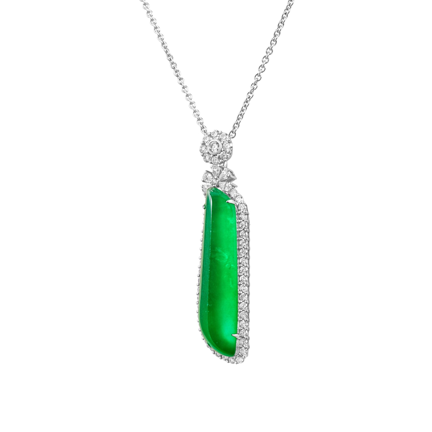 Imperial Jadeite Talisman Pendant in 18ct White Gold with Diamonds