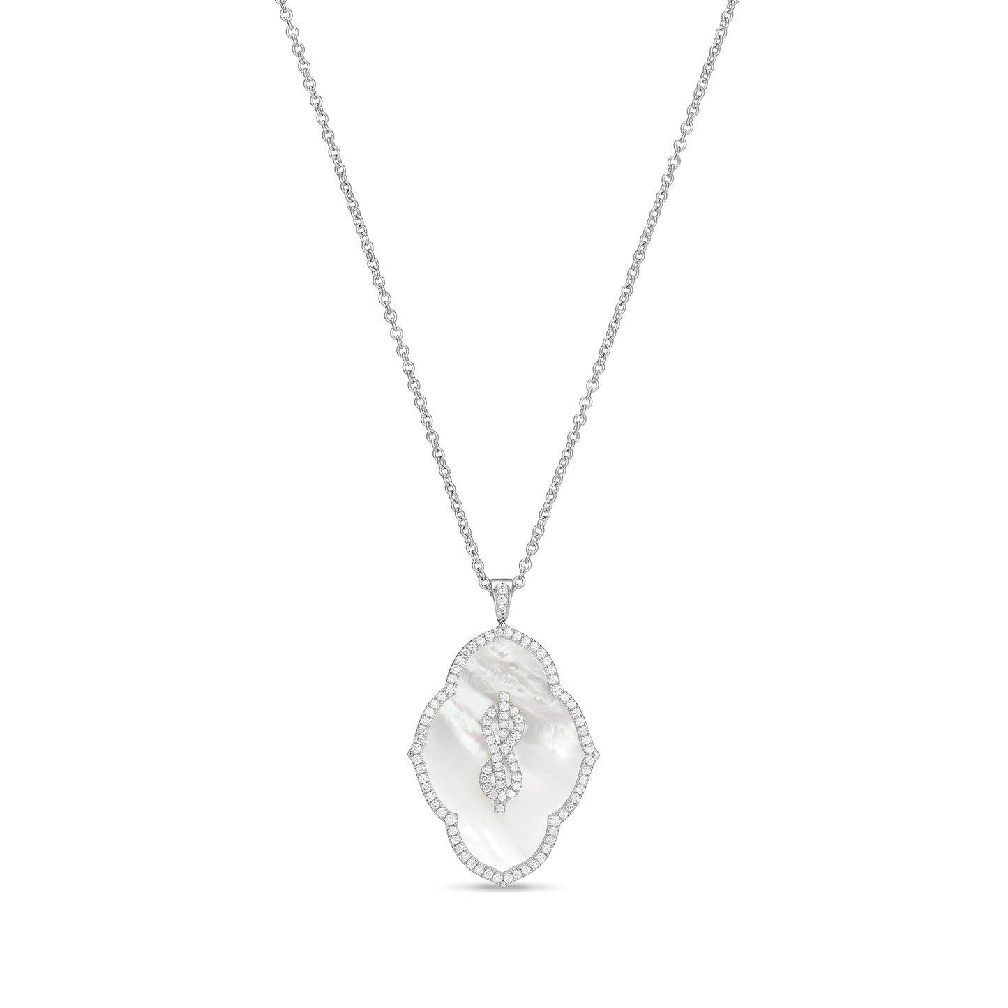 Savoy Knot Pendant in Platinum with Mother of Pearl and Diamonds