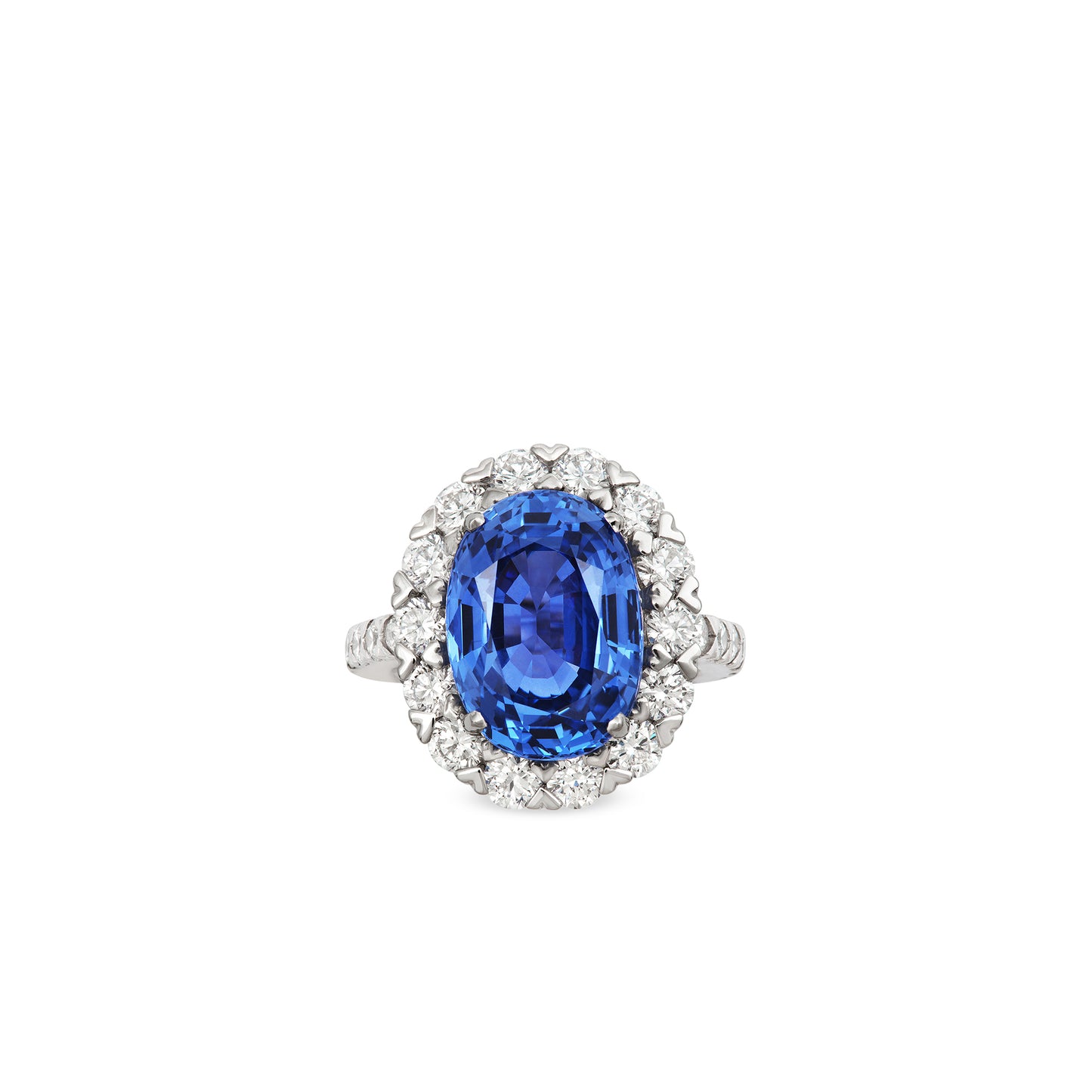 Oval-Cut Sapphire Ring in Platinum with Diamonds and Heart Claw Setting