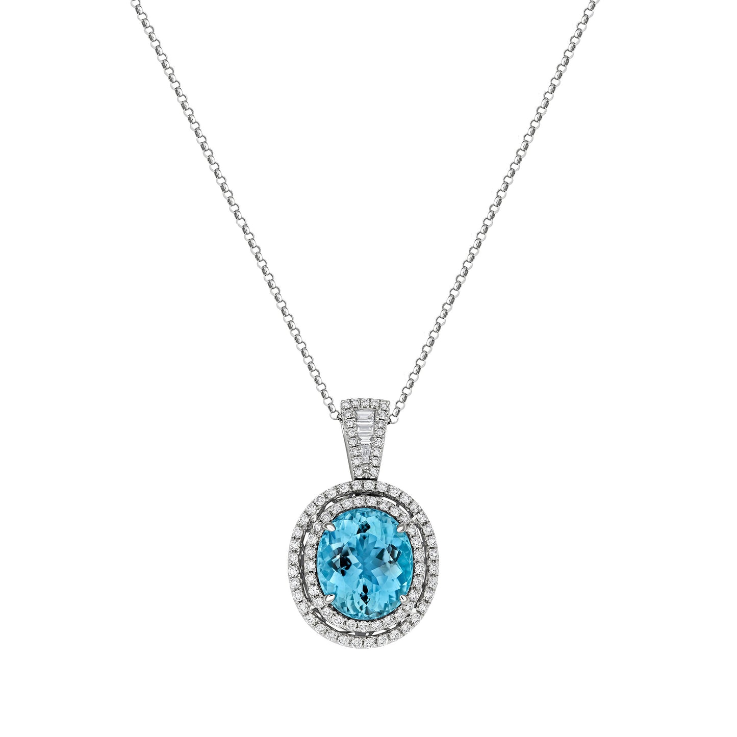 Oval-Cut Santa Maria Aquamarine Pendant in 18ct White Gold with Diamonds