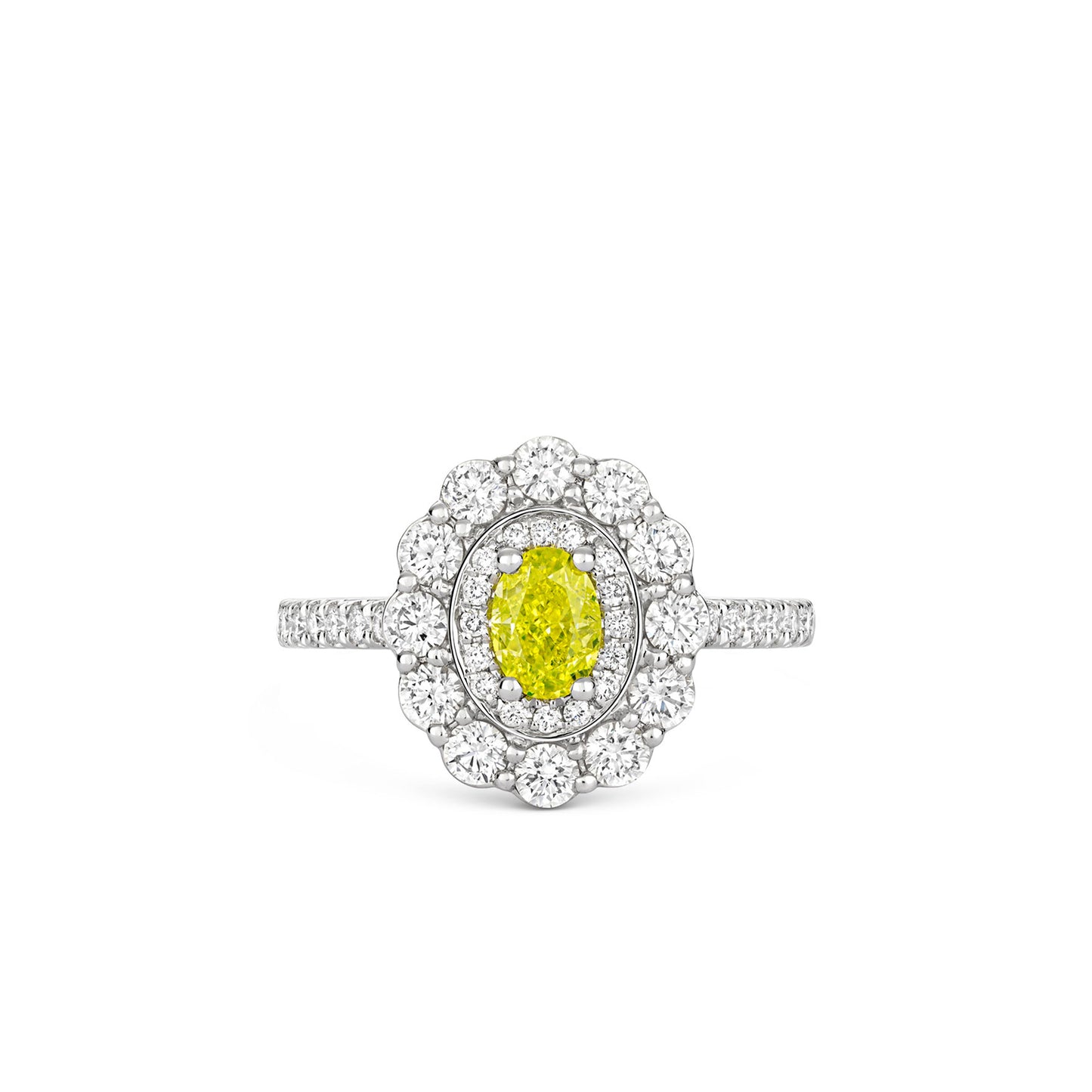 Oval-cut Yellow Diamond Ring in Platinum with Diamonds