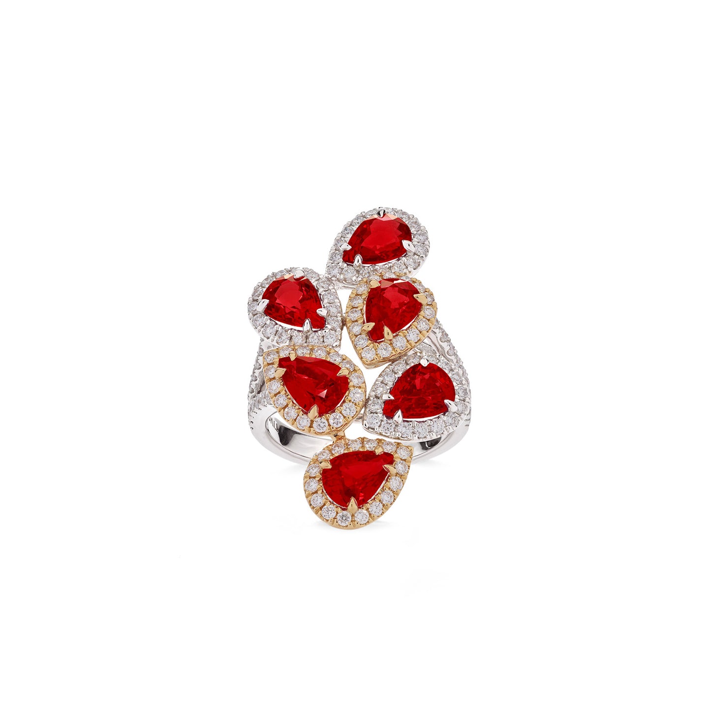 Pear-Cut Ruby Cocktail Ring in 18ct White and Yellow Gold with Diamonds