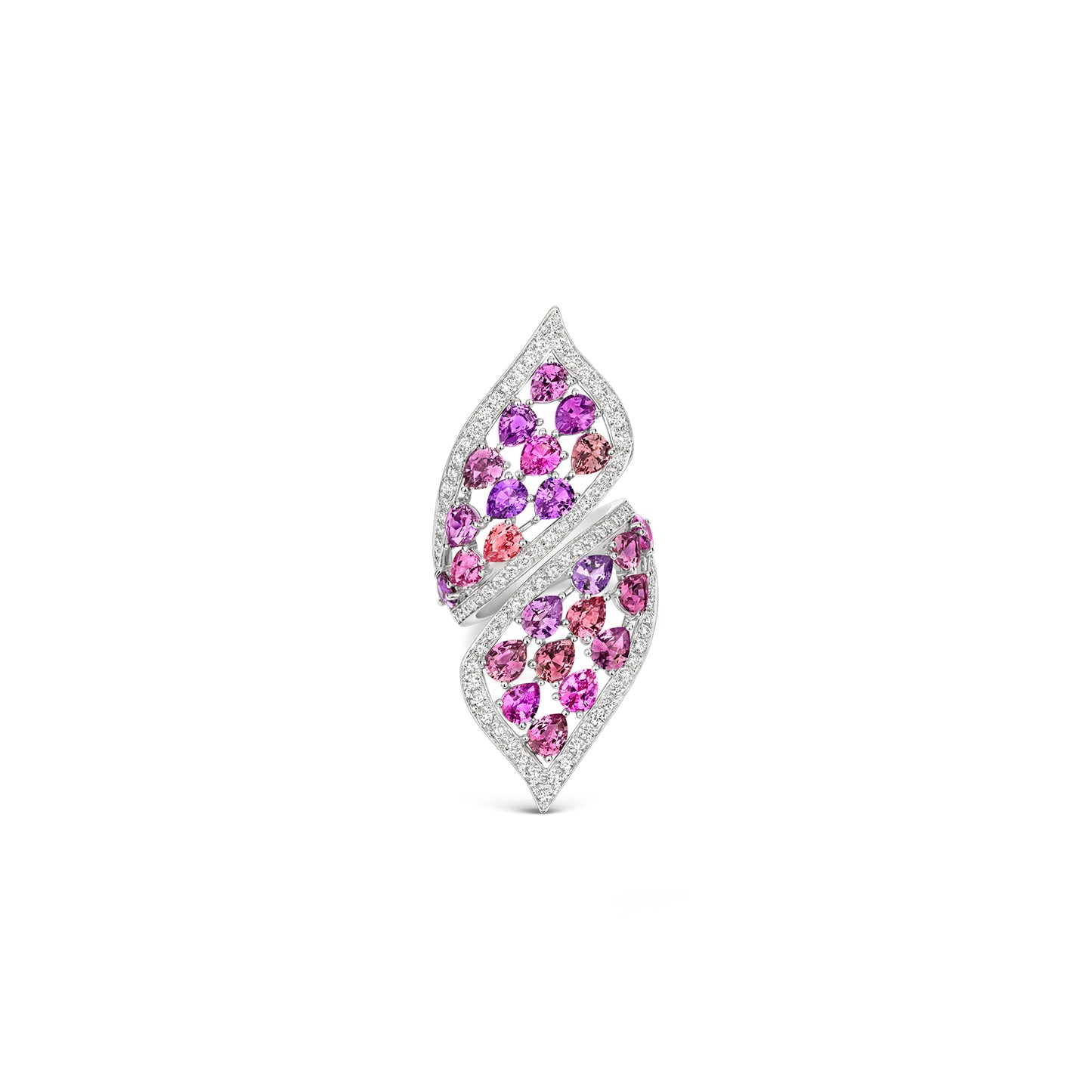 Pear-Cut Multicolour Sapphire Cocktail Ring in 18ct White Gold with Diamonds