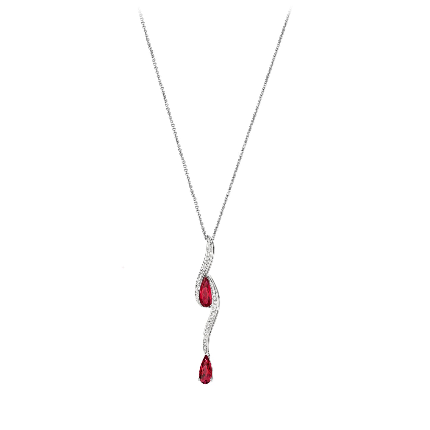 Pear-cut Rubelite Pendant in 18ct White Gold with Diamonds