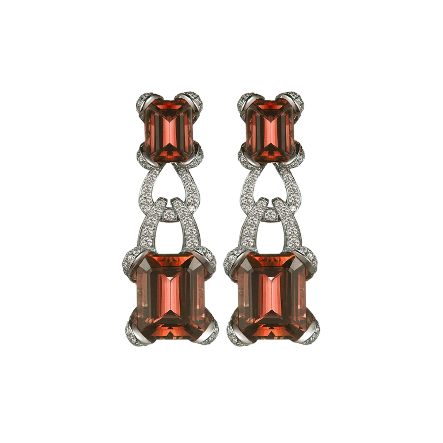 Ribbon Earrings in 18ct White Gold with Garnet & Diamonds