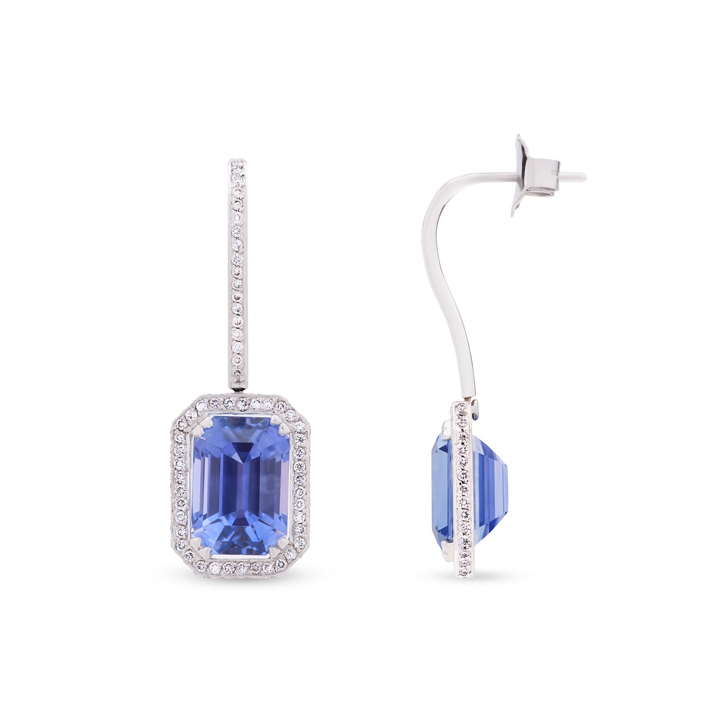 Emerald-Cut Sapphire Earrings in Platinum with Brilliant-cut Diamonds