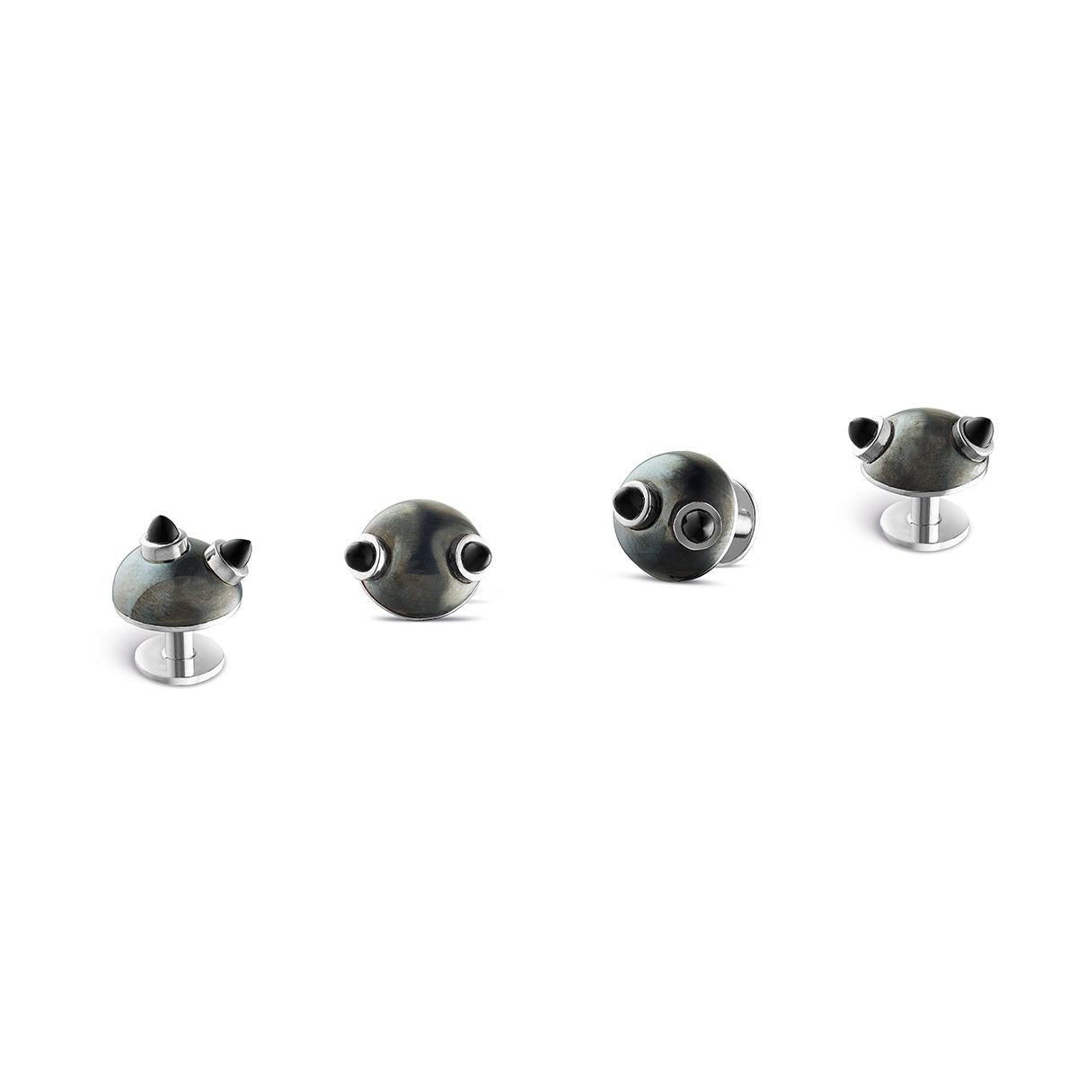 Cosmic Sputnik Eclipse Shirt Studs in 18ct White Gold with Onyx and Hematite