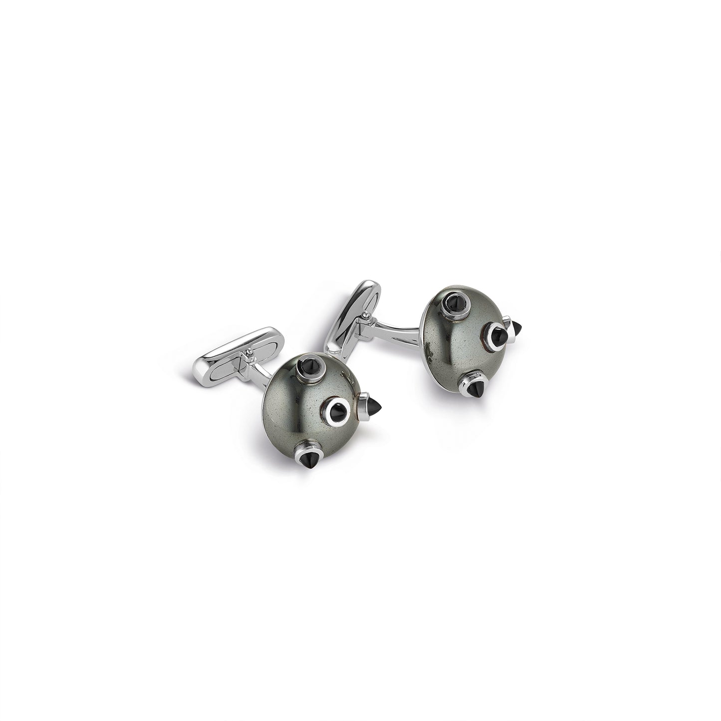 Cosmic Sputnik Eclipse Cufflinks in 18ct White Gold with Onyx and Opal
