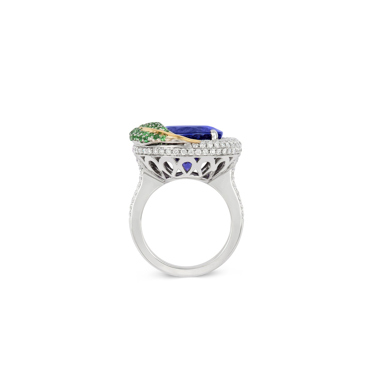 Tanzanite Ring in 18ct White and Yellow Gold with Tsavorite and Sapphires