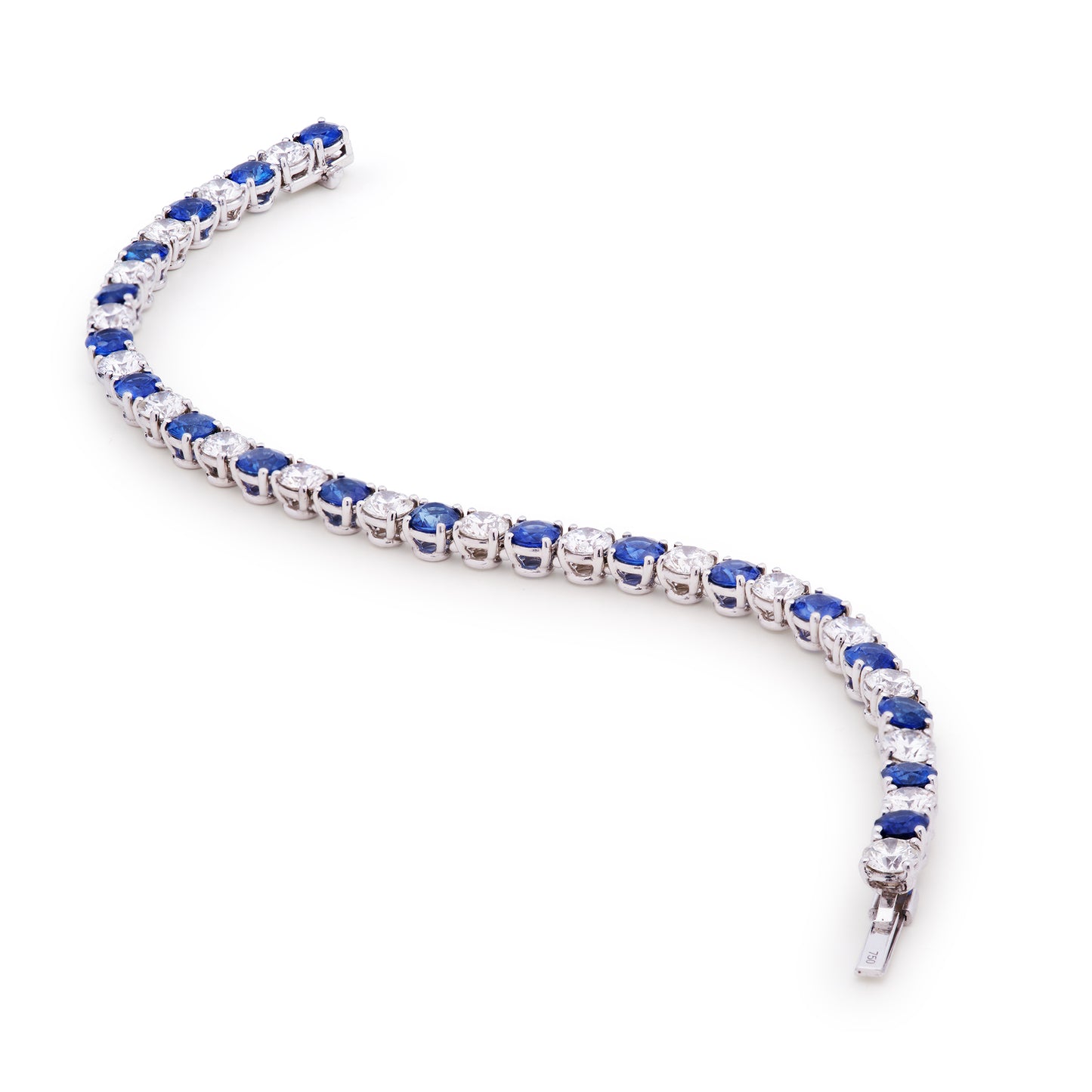 Brilliant-Cut Diamond Tennis Bracelet in Platinum with Blue Sapphires