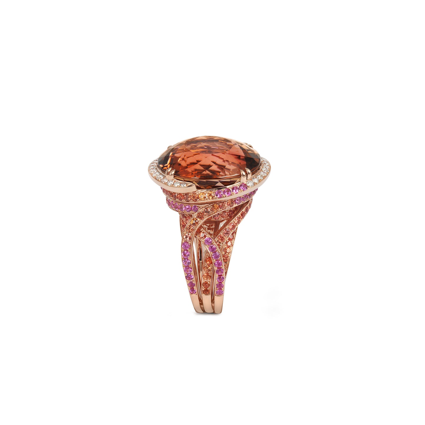 Tourmaline Ring in 18ct Rose Gold with Sapphires and Diamonds