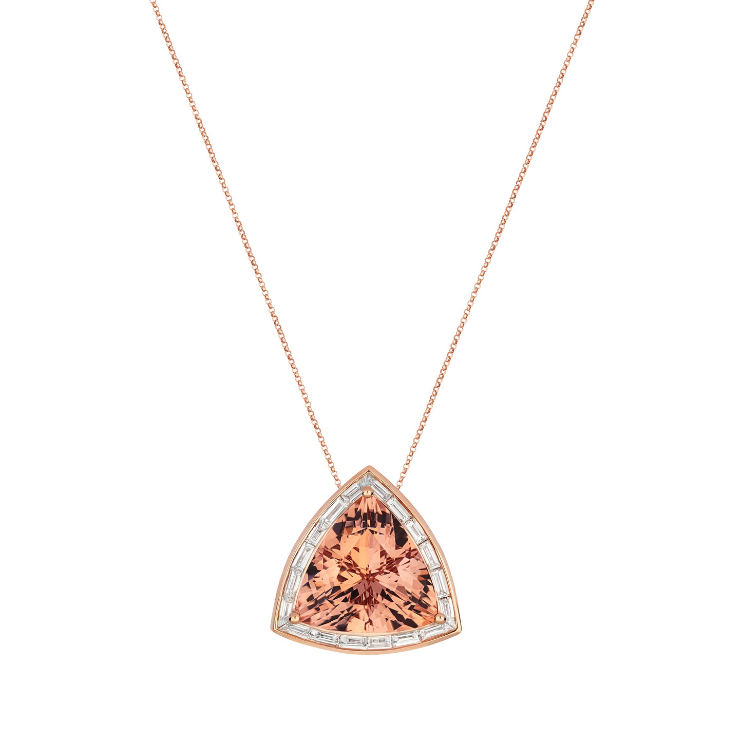 Trillion-Cut Morganite Pendant in 18ct Rose Gold with Diamonds