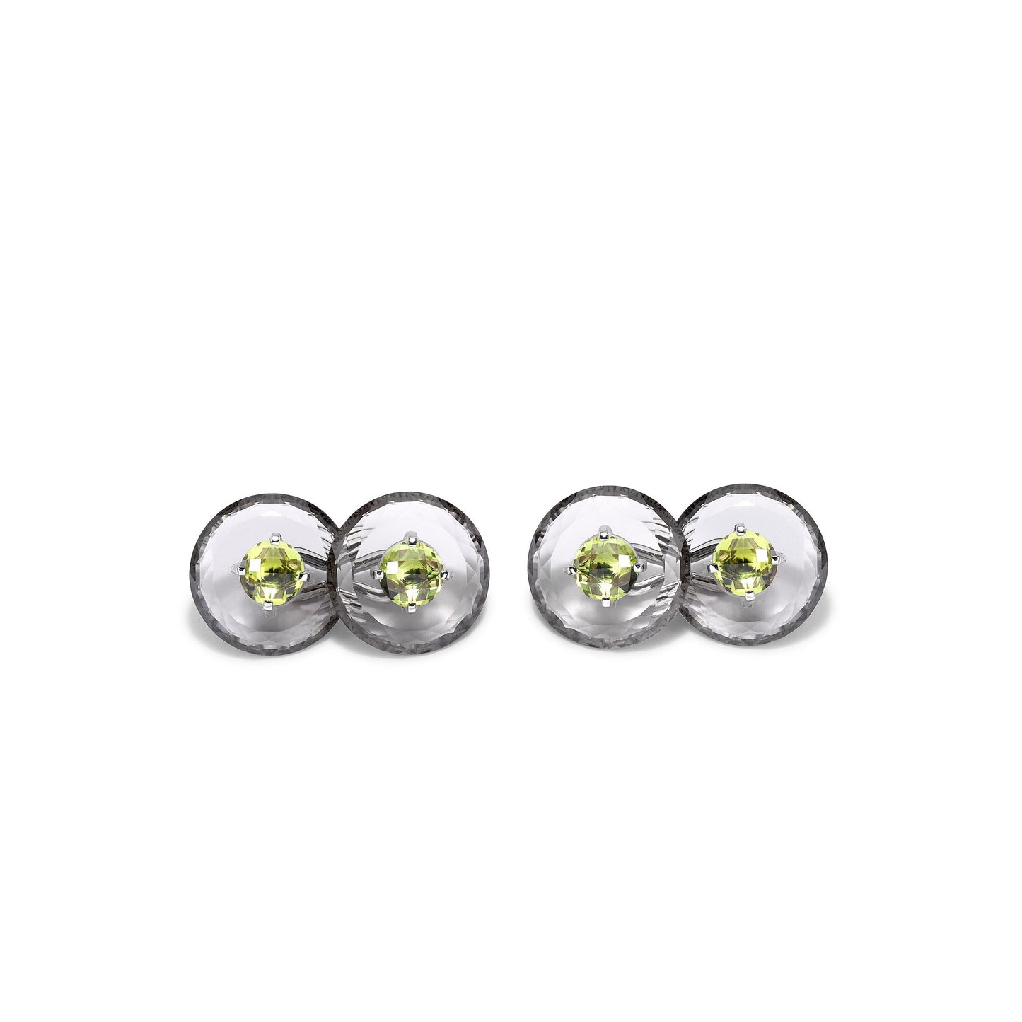 Layered Cufflinks in 18ct White Gold with Smokey Quartz and Peridot
