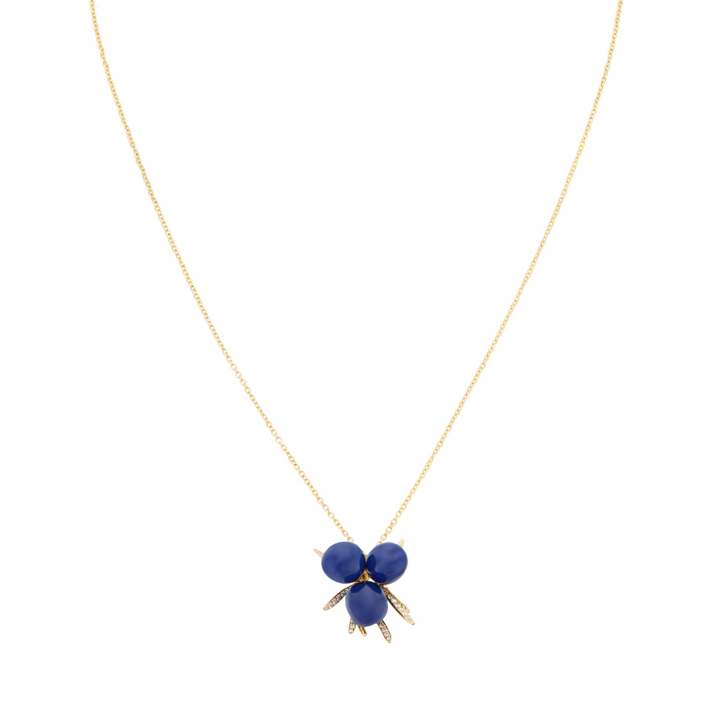 Woodland Juniper Pendant in Enamelled 18ct Yellow Gold with Diamonds