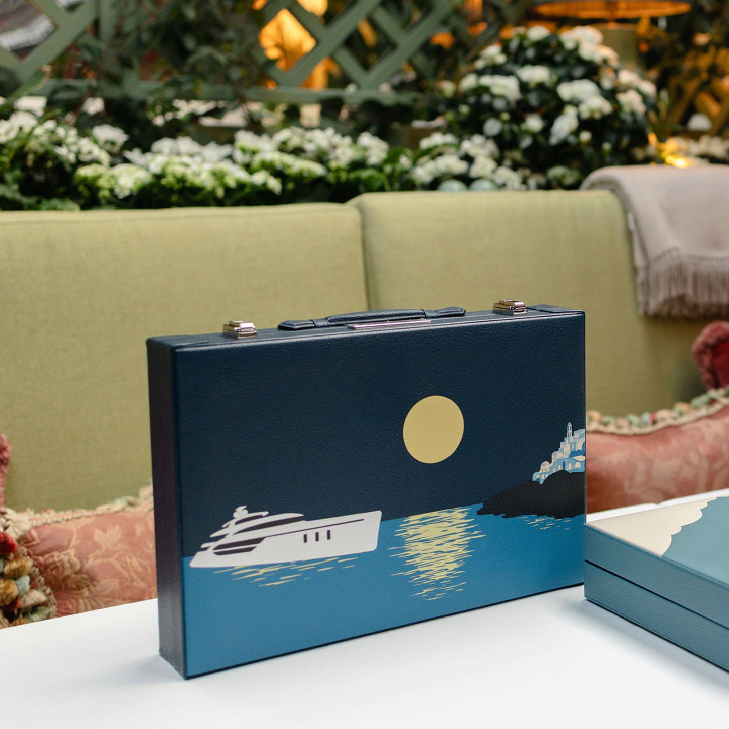 Hanover Small Backgammon in Pebble Grain Leather, Yacht