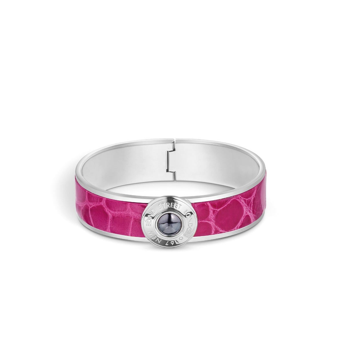 Bond Street Narrow Button Cuff in Crocodile with Palladium Finish