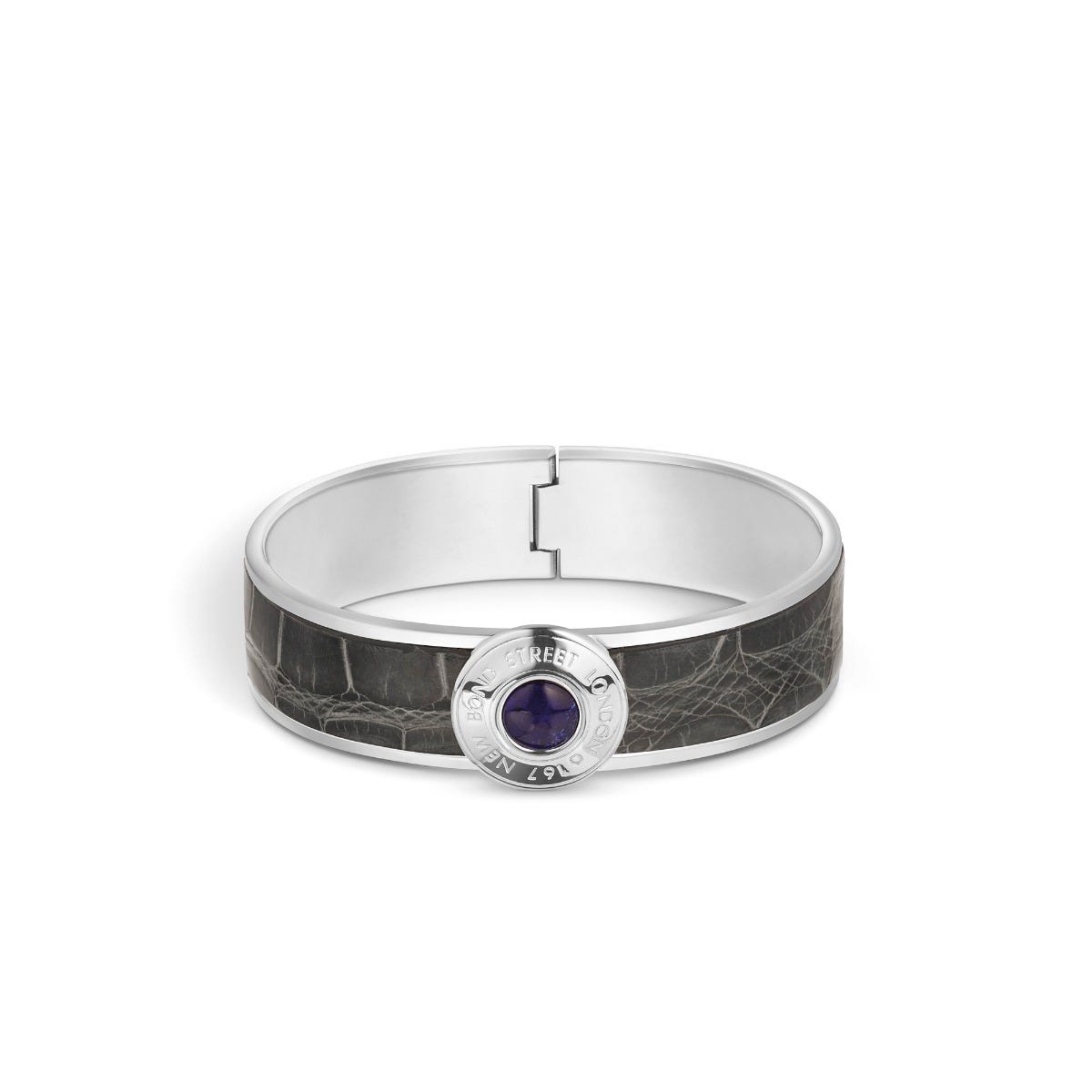 Bond Street Narrow Button Cuff in Crocodile with Palladium Finish