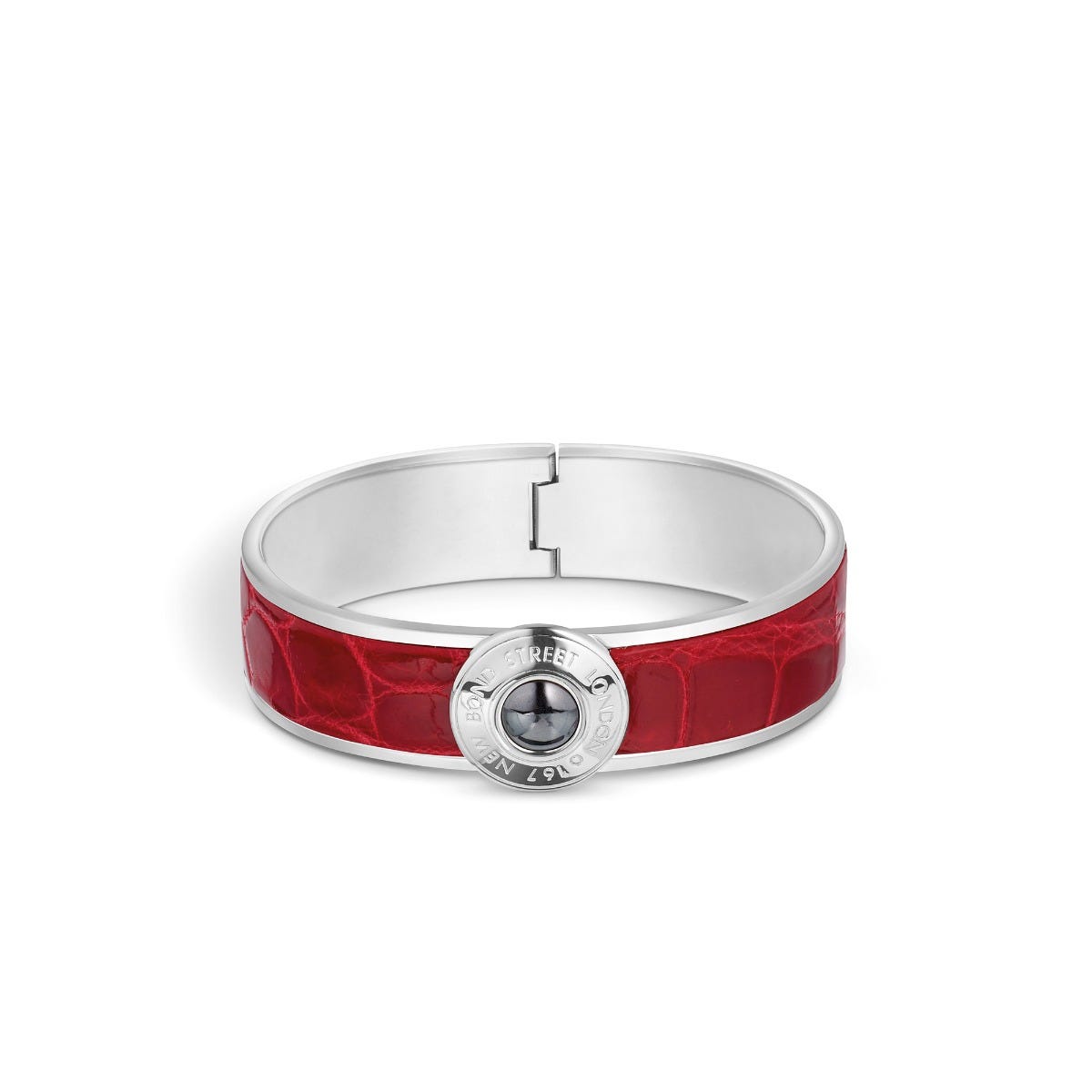 Bond Street Narrow Button Cuff in Crocodile with Palladium Finish