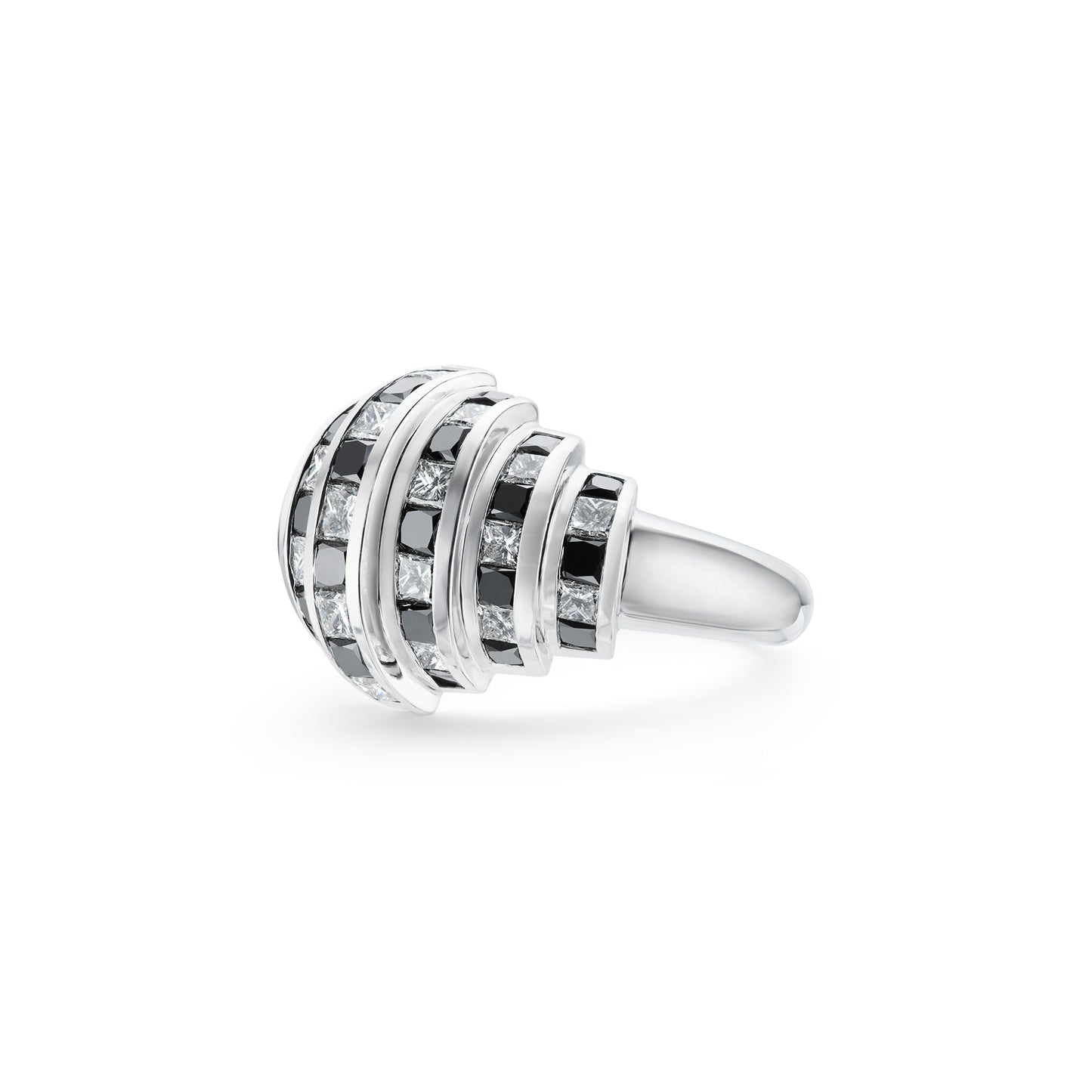 Deco Ring in 18ct White Gold with Black & White Diamonds