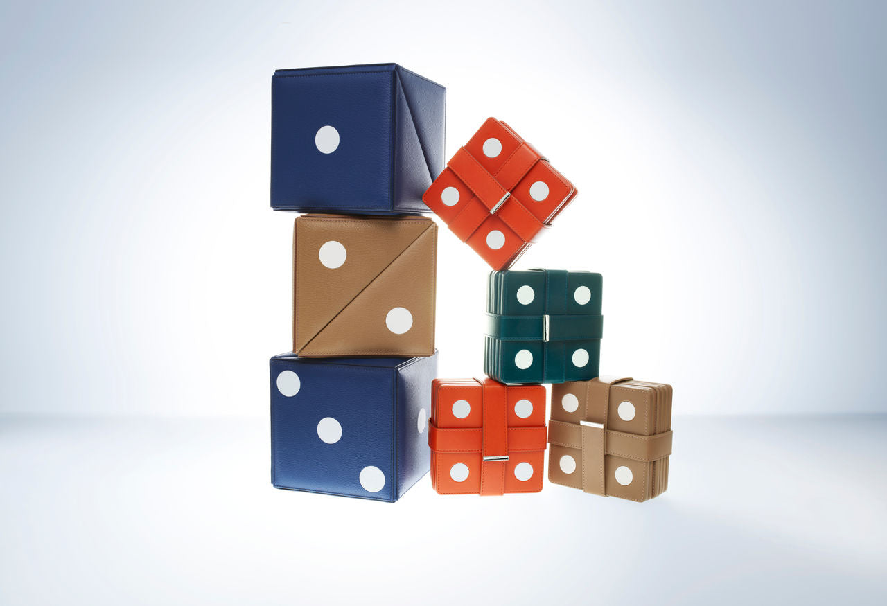 Dice Coasters Set in Saddle Leather