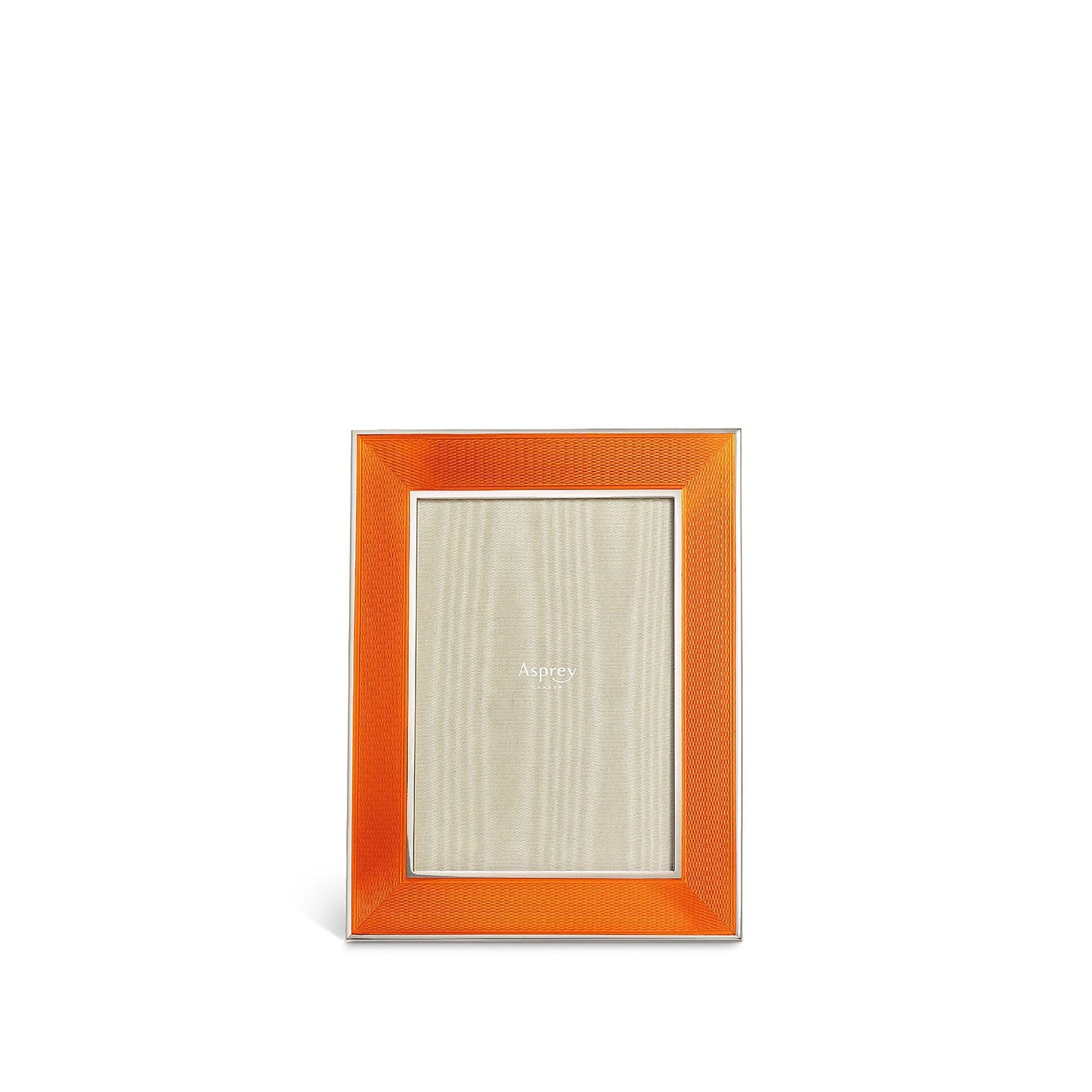 Orange Enamelled Frame in Engine-turned Sterling Silver